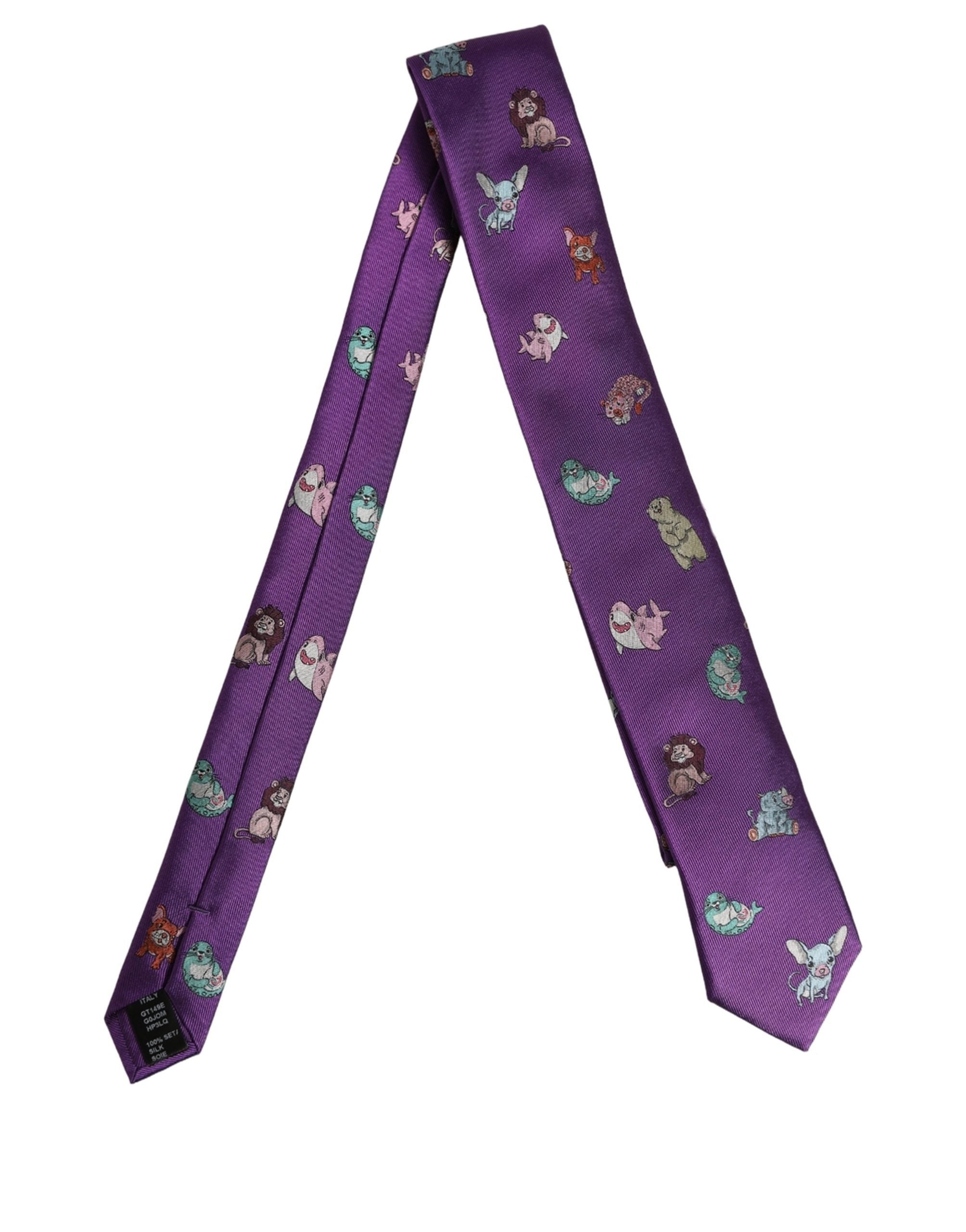 Dolce & Gabbana Purple Silk Animal Print Necktie - Luxury Elegance