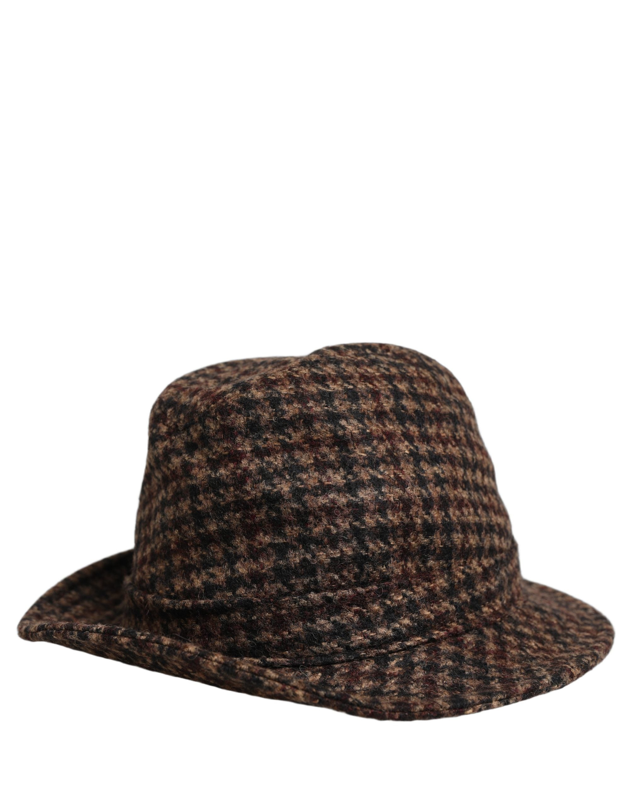 Dolce & Gabbana Brown Checkered Wool Tweed Fedora Hat