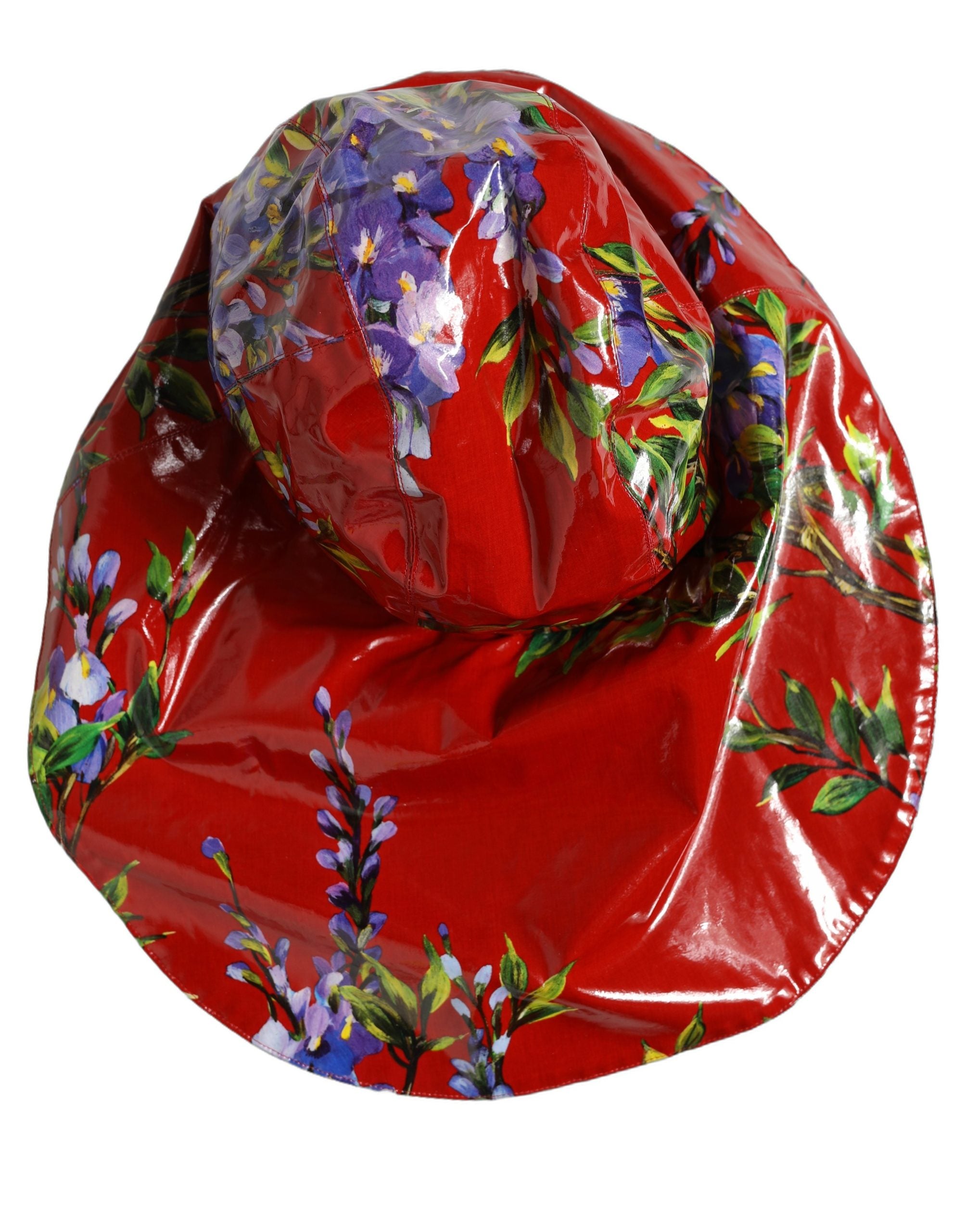 Dolce & Gabbana Glossy Red Floral Wide Brim Bucket Hat