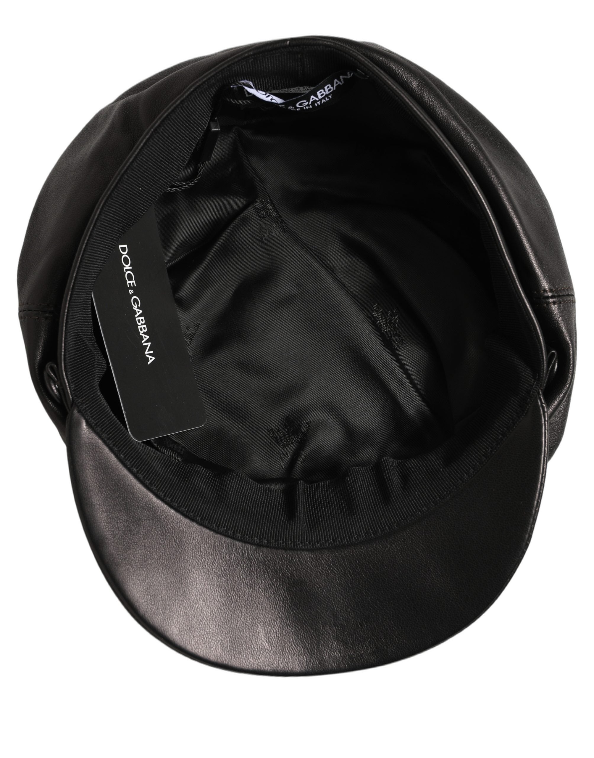 Dolce & Gabbana Black Lambskin Leather Newsboy Cap - Timeless Elegance