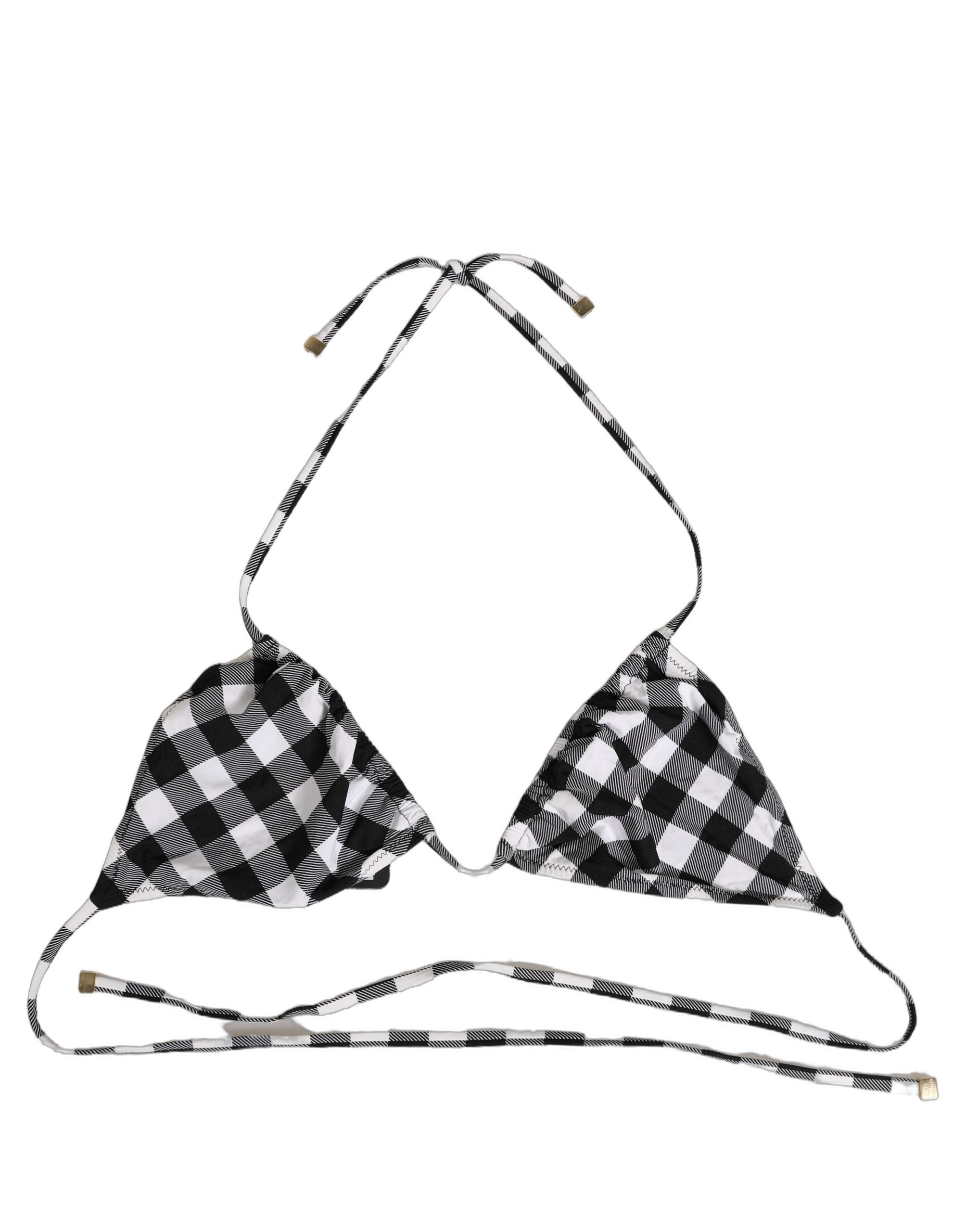 Dolce & Gabbana Black White Checkered Halter Bikini Top