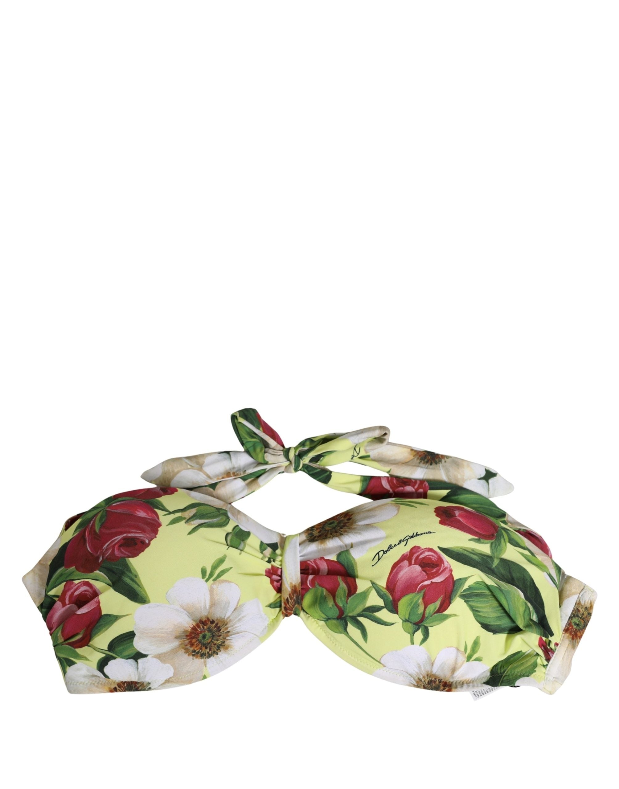 Dolce & Gabbana Yellow Floral Halter Bikini Top - Luxurious Elegance