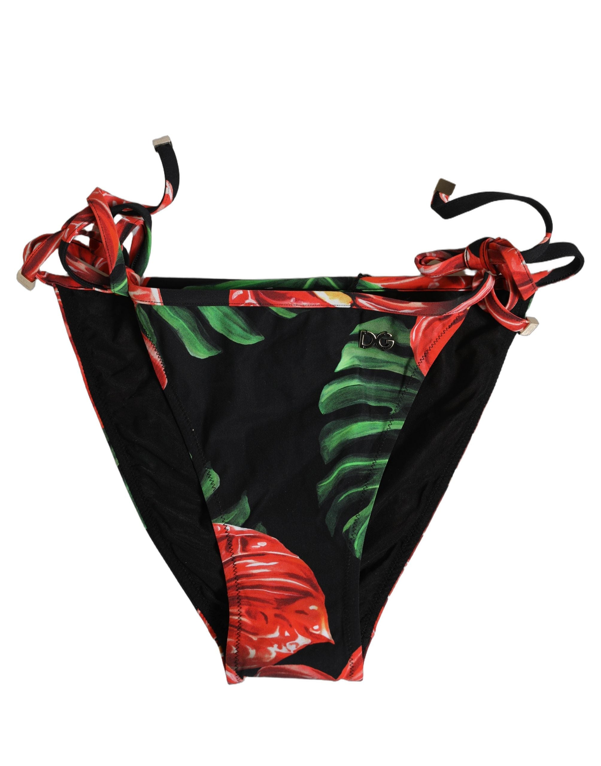 Dolce & Gabbana Black Floral Print Bikini Bottom - Luxury Swimwear