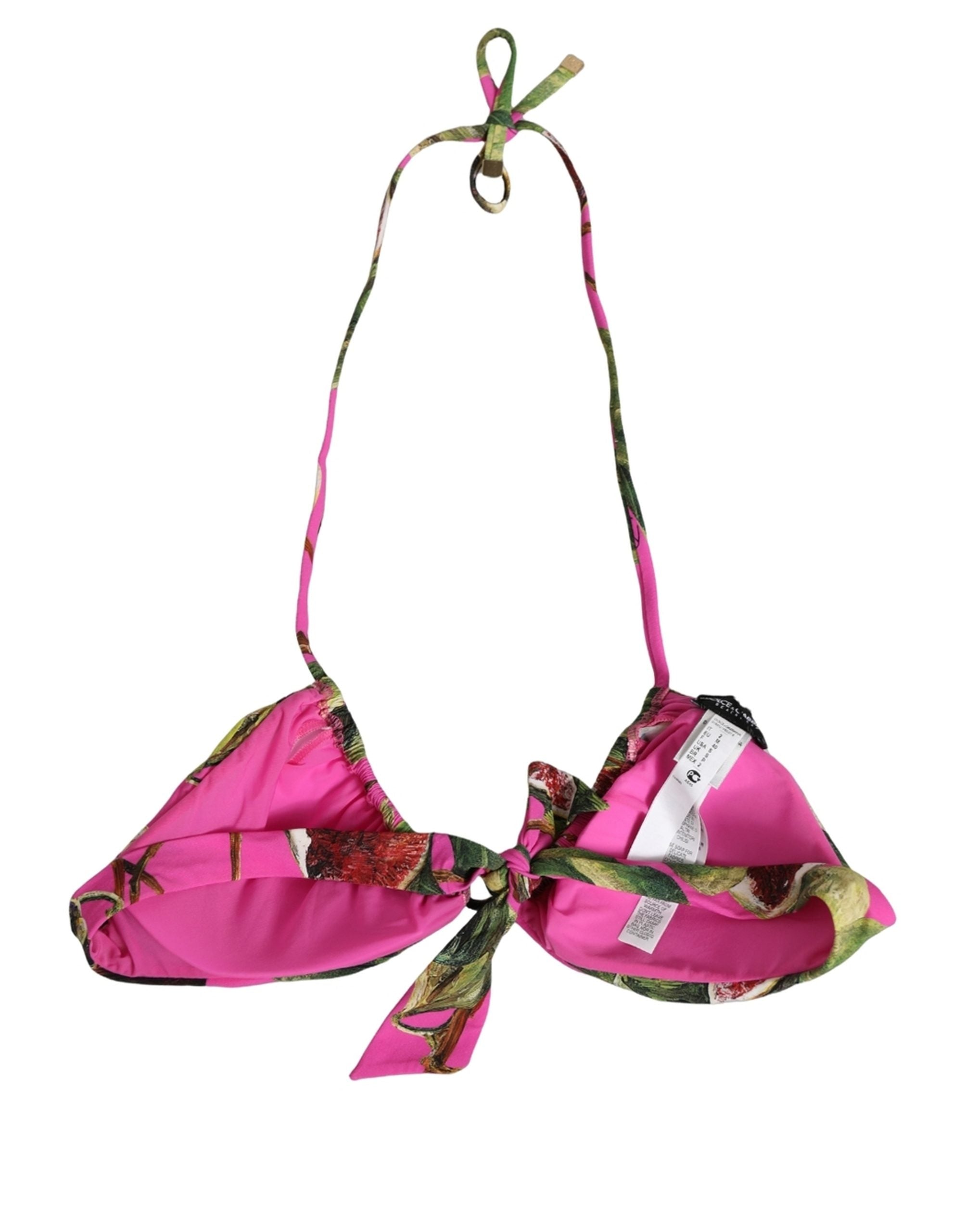 Dolce & Gabbana Fuchsia Pink Fig Print Bikini Top - Luxury Swimwear