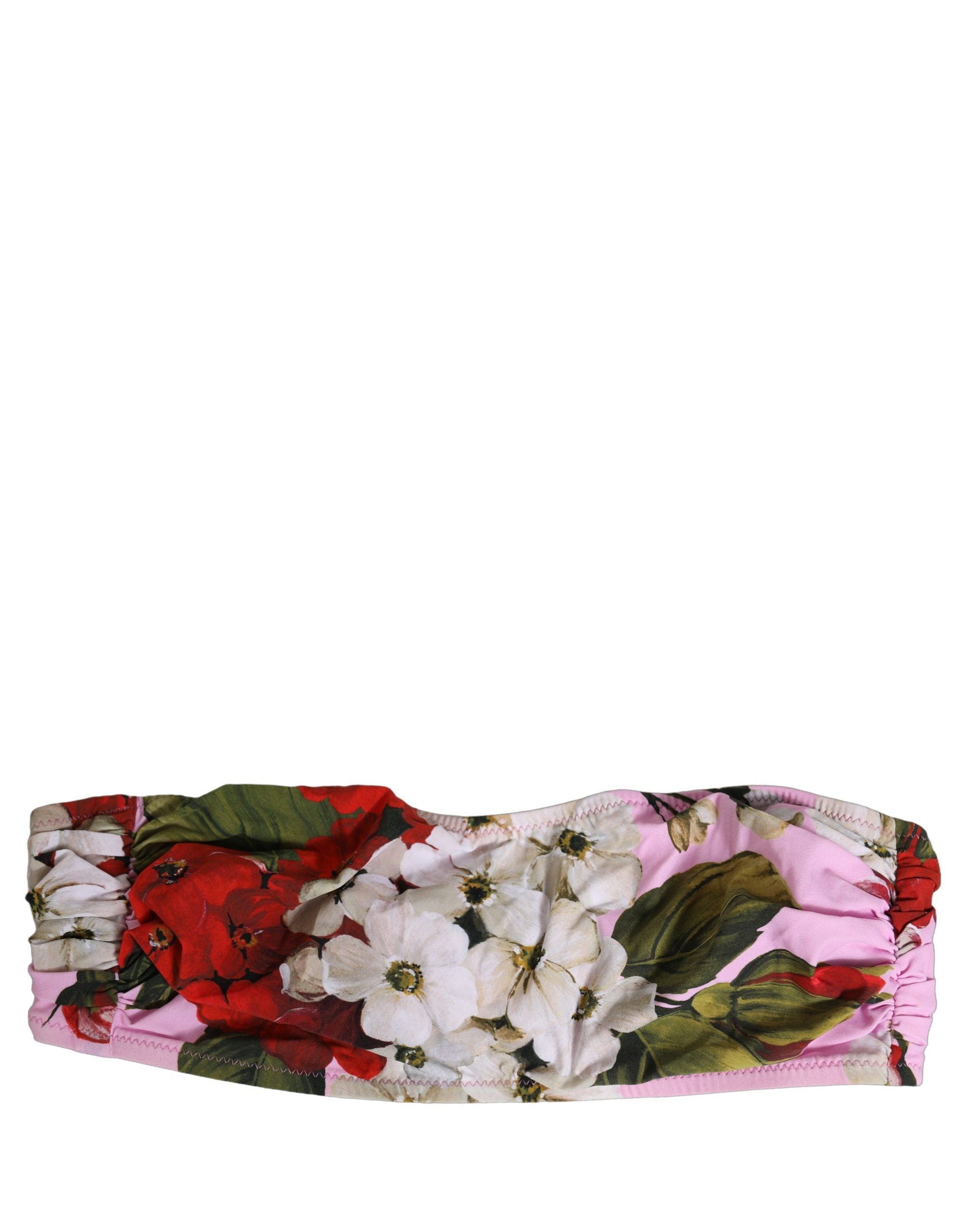 Dolce & Gabbana Pink Floral Bandeau Bikini Top - Luxe Swimwear
