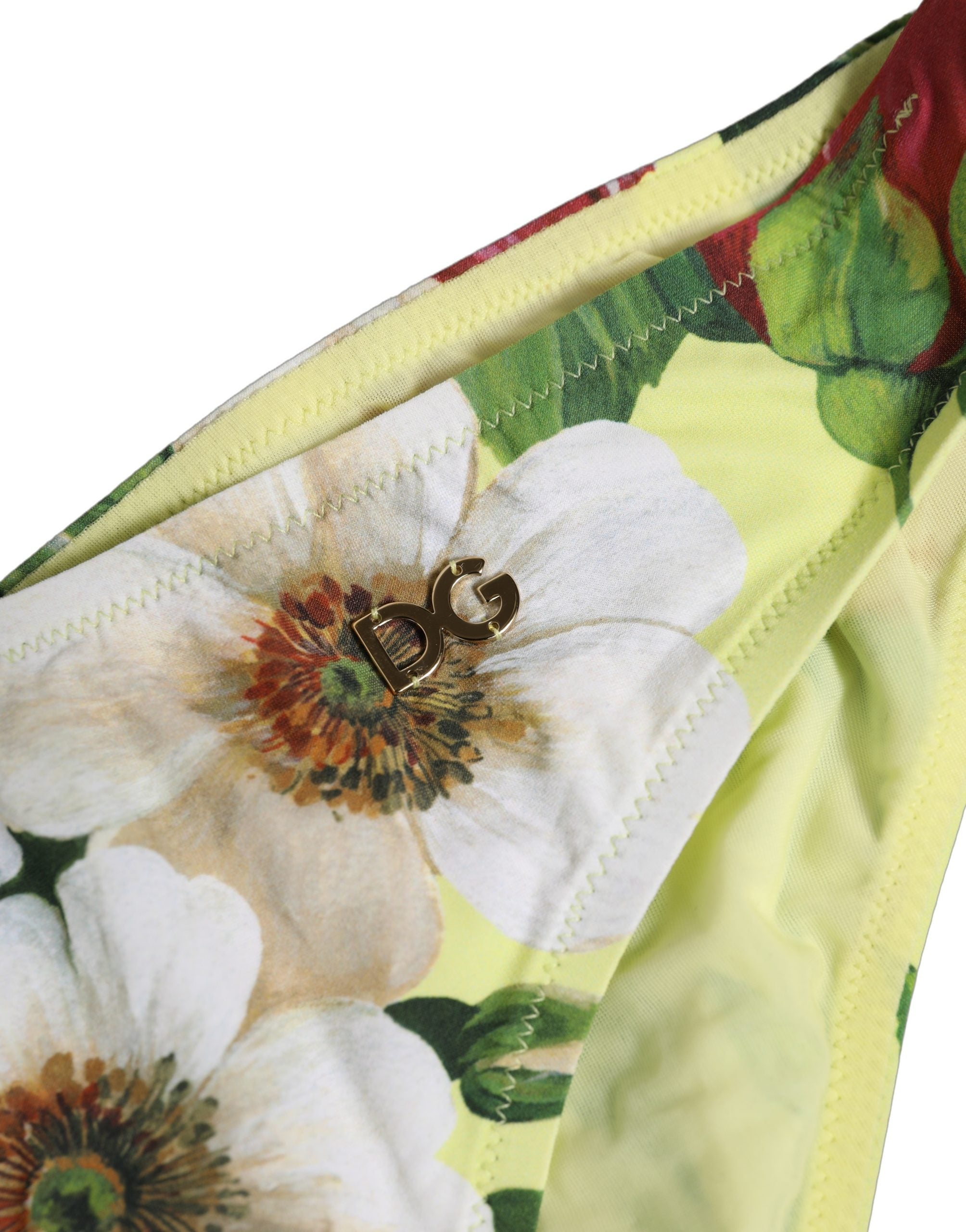 Dolce & Gabbana Yellow Floral Print Bikini Bottom - Luxury Swimwear