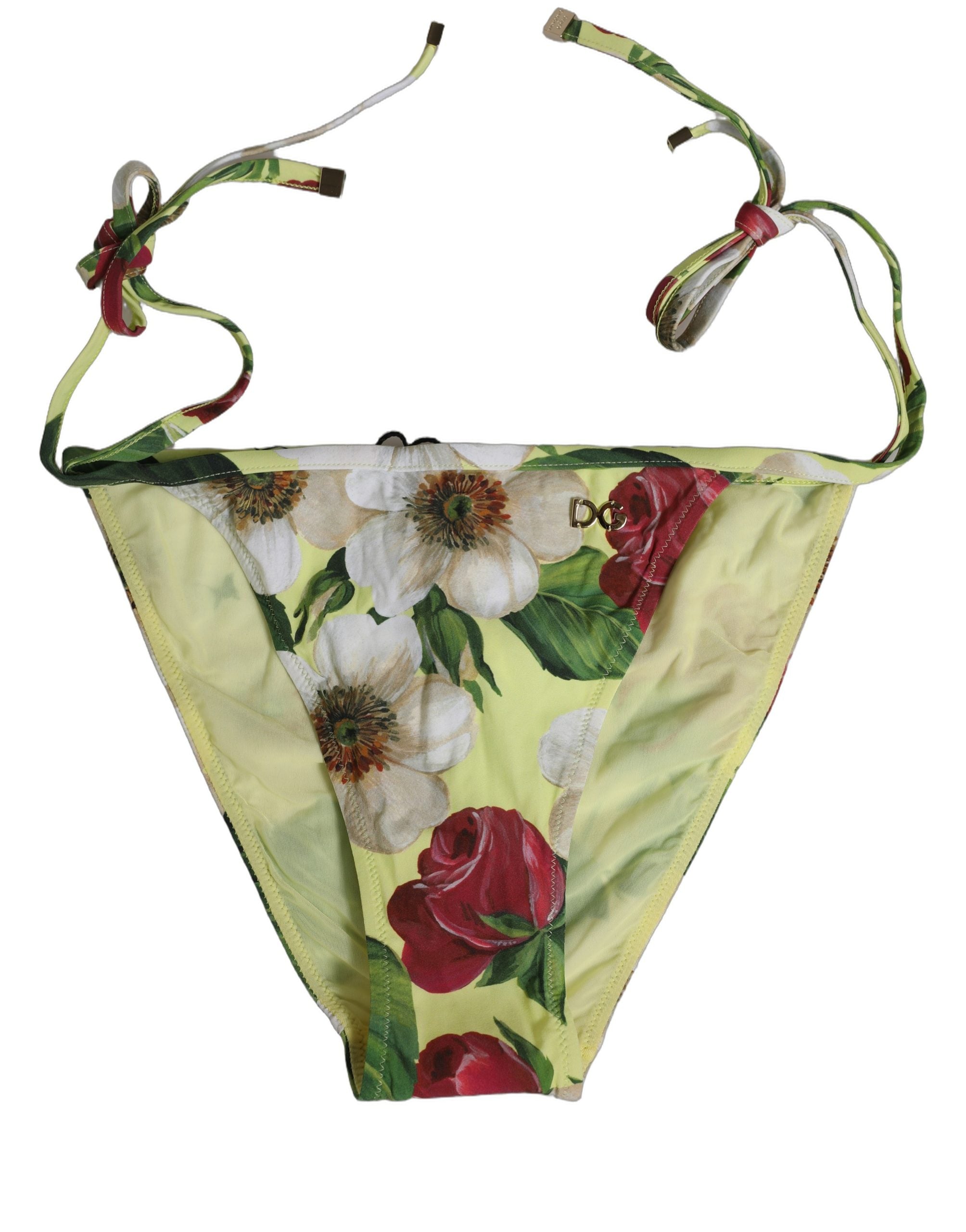 Dolce & Gabbana Yellow Floral Print Bikini Bottom - Luxury Swimwear