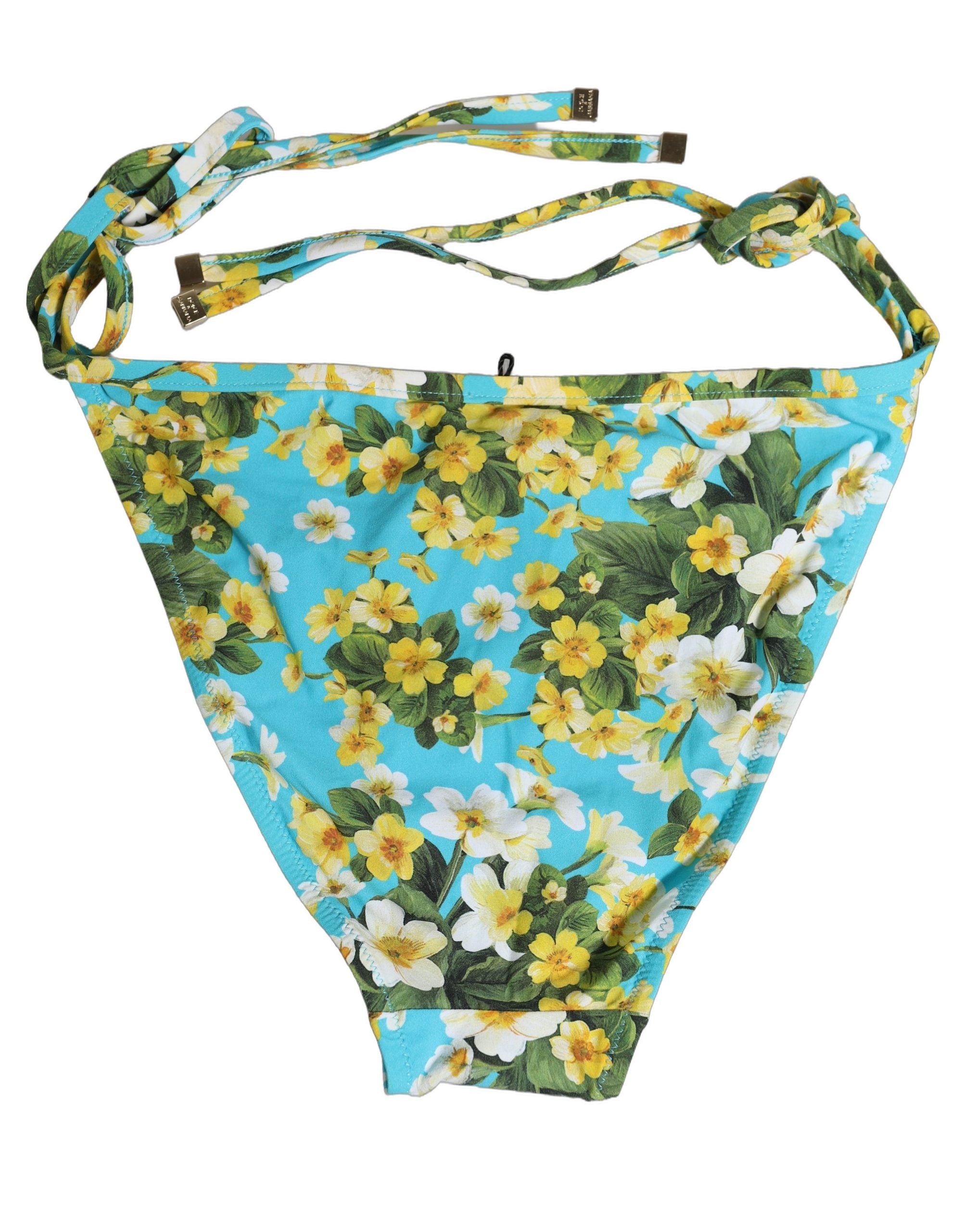 Dolce & Gabbana Blue Floral Print Bikini Bottom - Luxury Swimwear