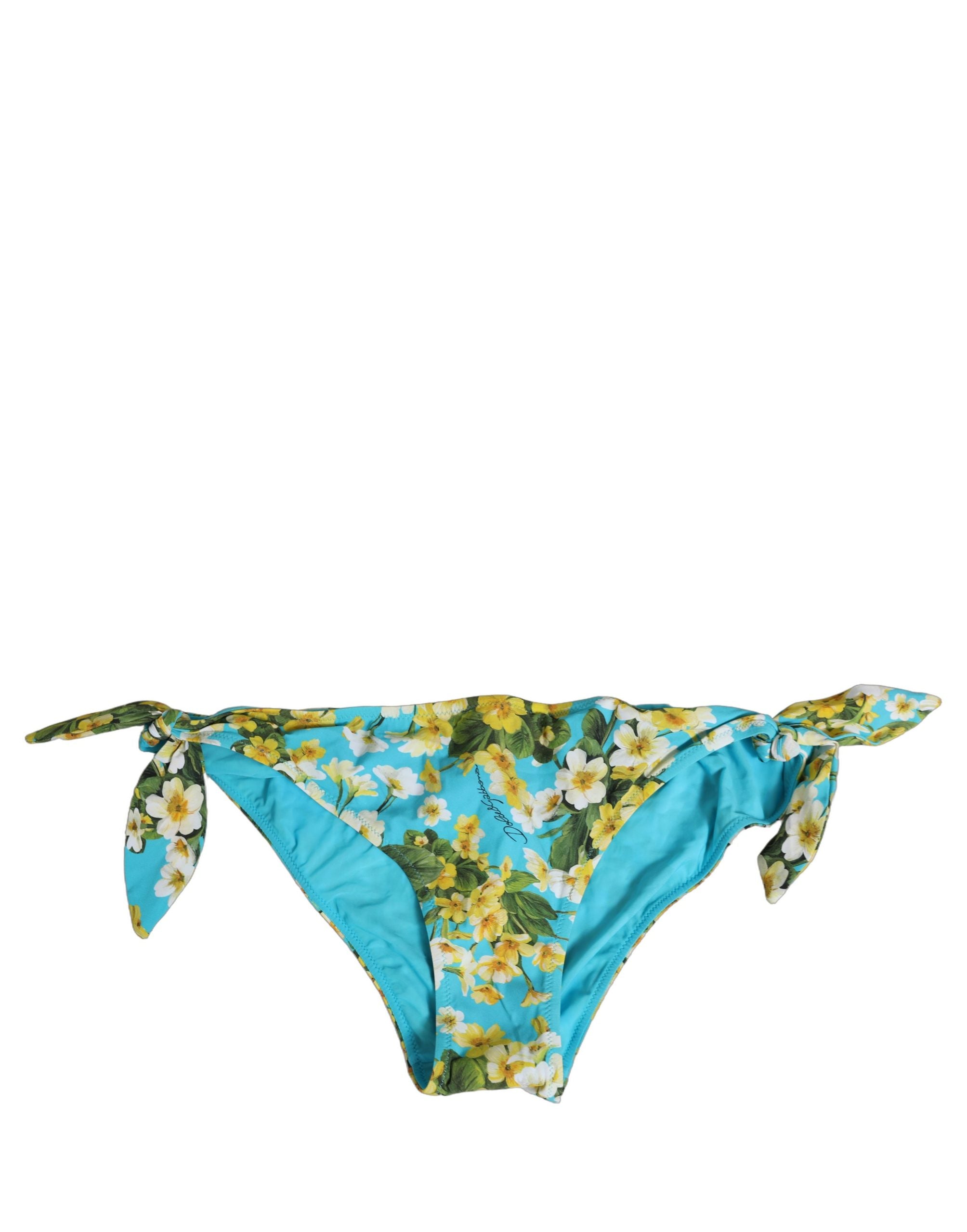 Dolce & Gabbana Blue Floral Print Bikini Bottom - Luxury Swimwear