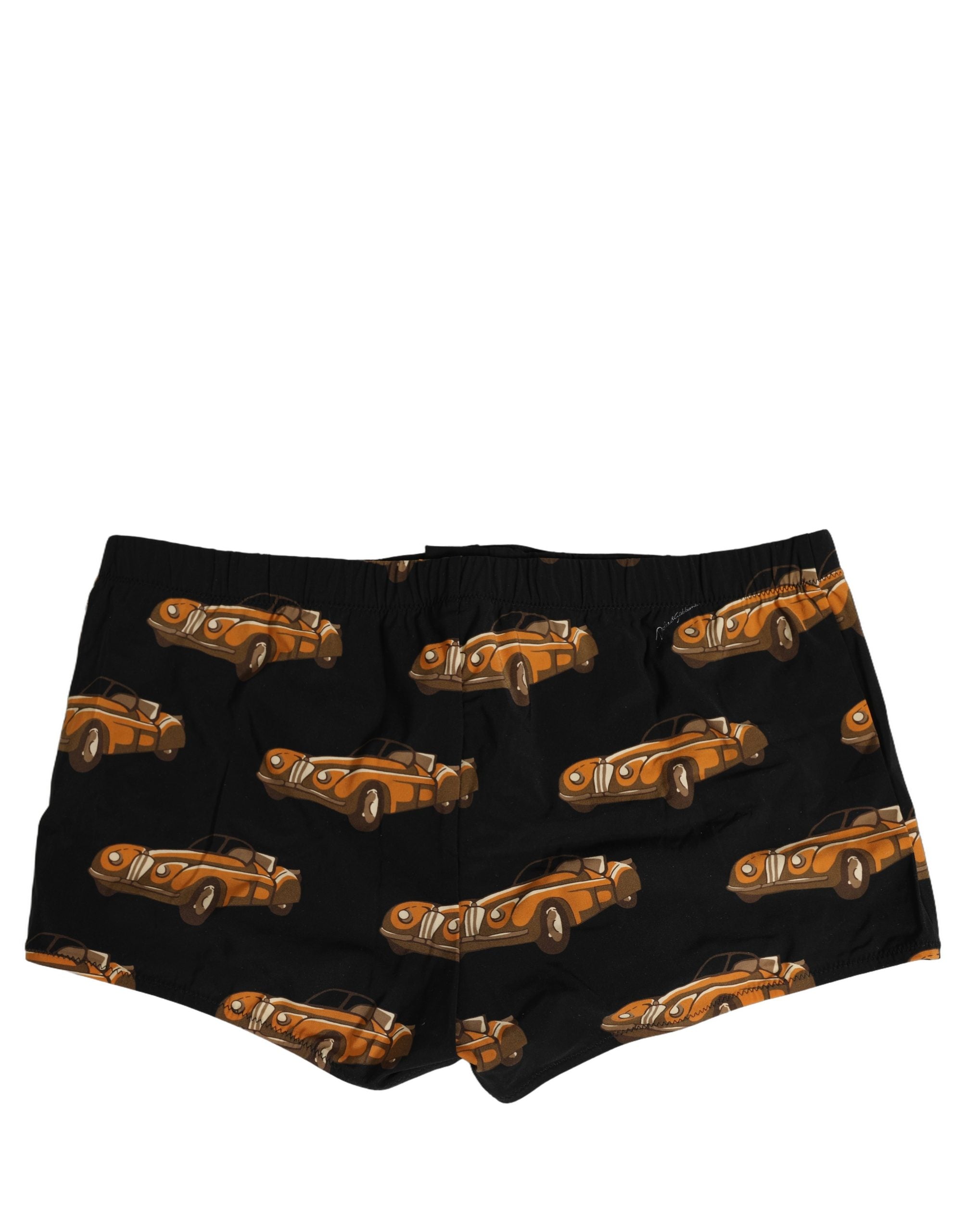 Dolce & Gabbana Black Car Print Swim Trunks for Timeless Elegance