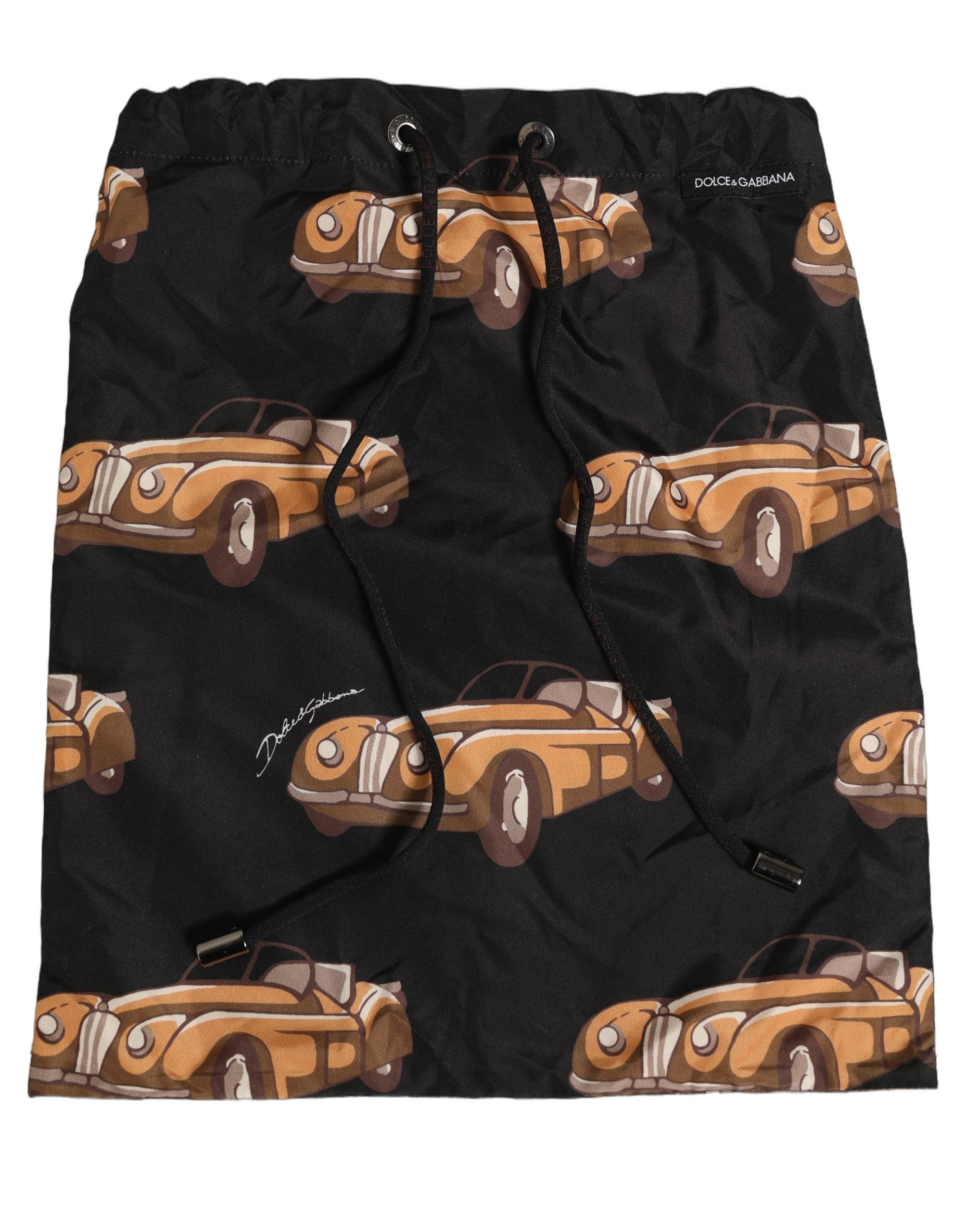 Dolce & Gabbana Black Car Print Swim Trunks - Luxe Beachwear