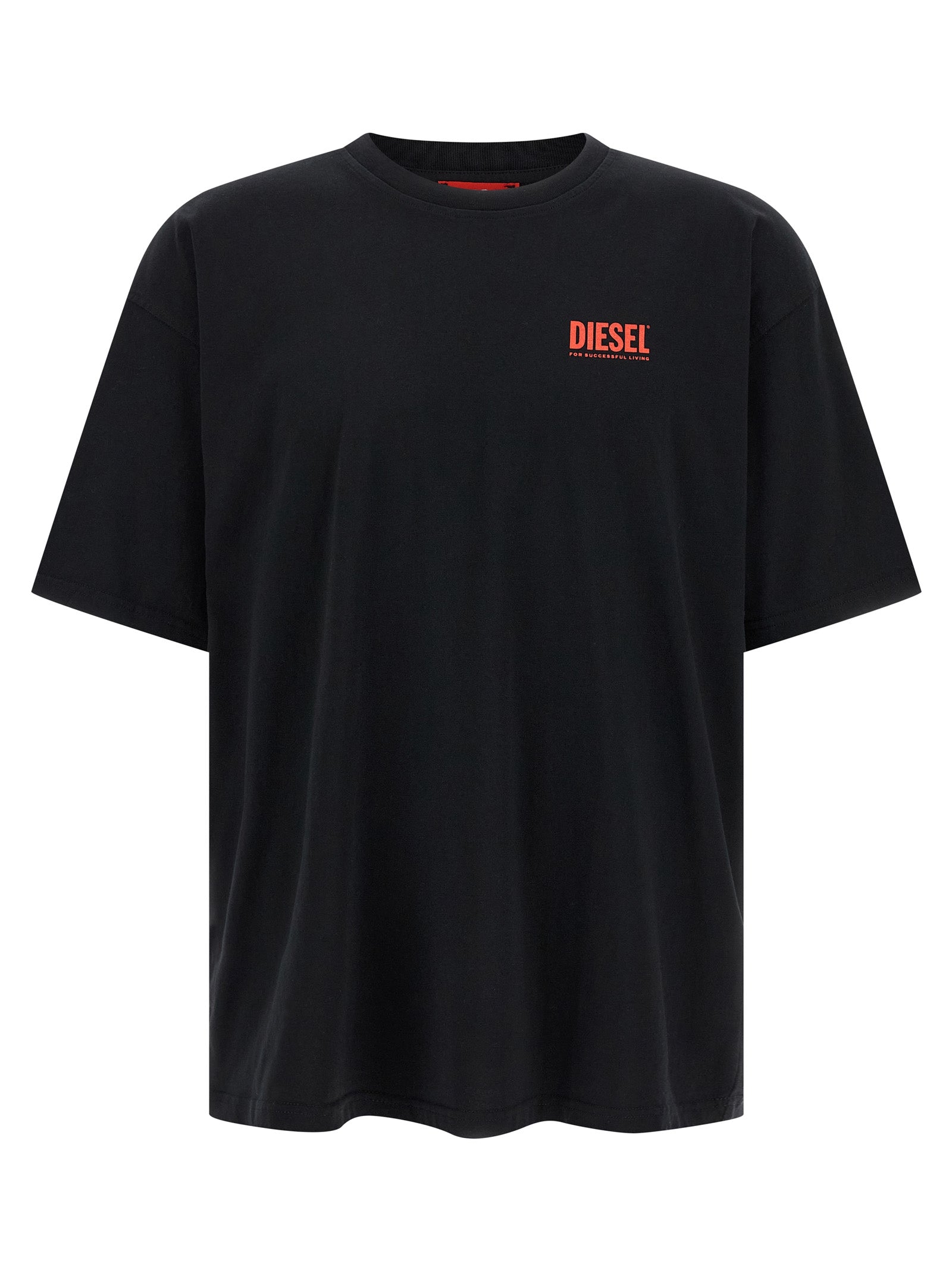 Elevate your style with the Diesel Black Cotton T-Shirt, crafted from sustainable organic cotton. A statement piece that embodies luxury and conscious fashion.