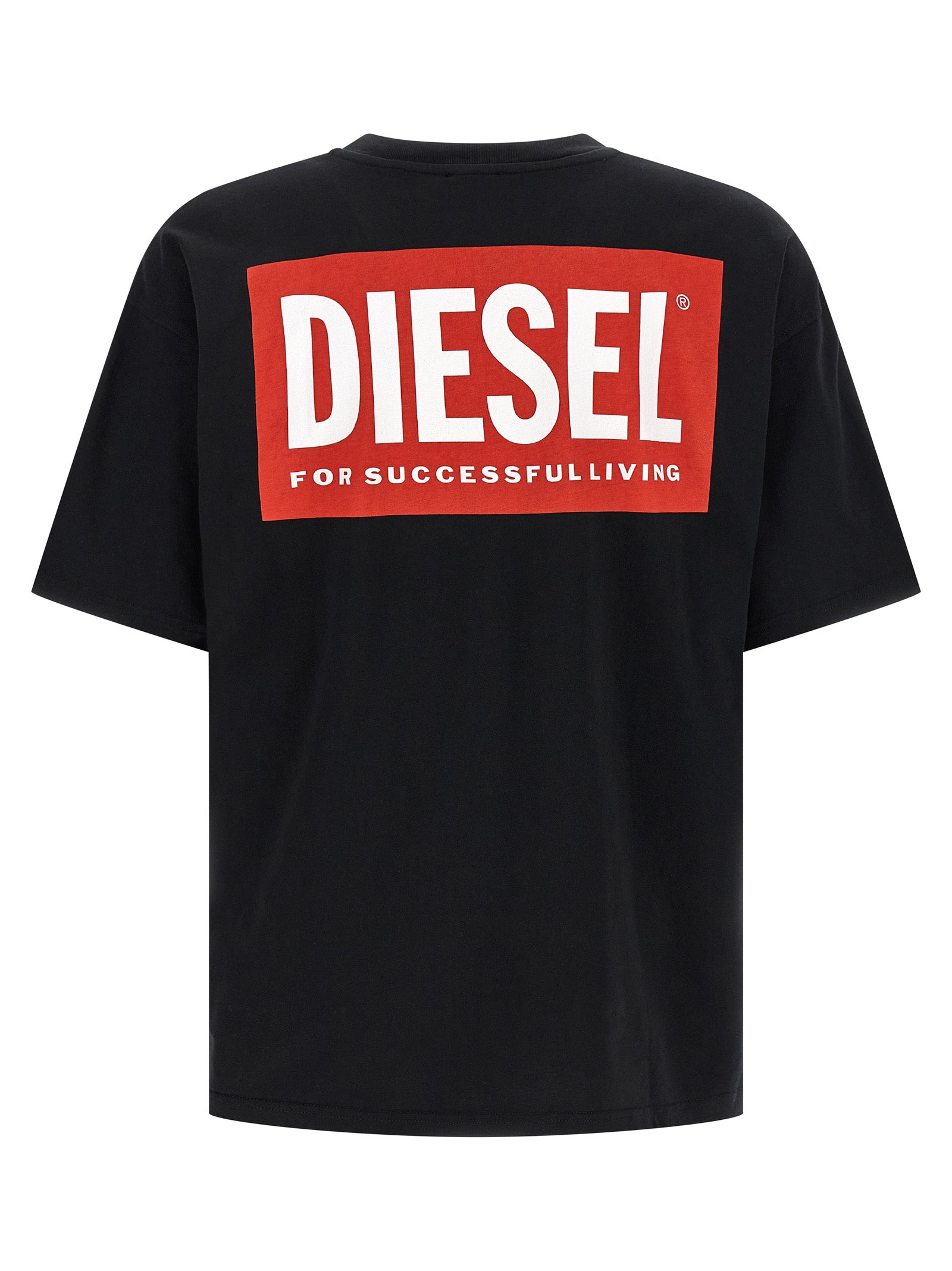 Elevate your style with the Diesel Black Cotton T-Shirt, crafted from sustainable organic cotton, featuring striking prints for a bold statement in luxury casual wear.