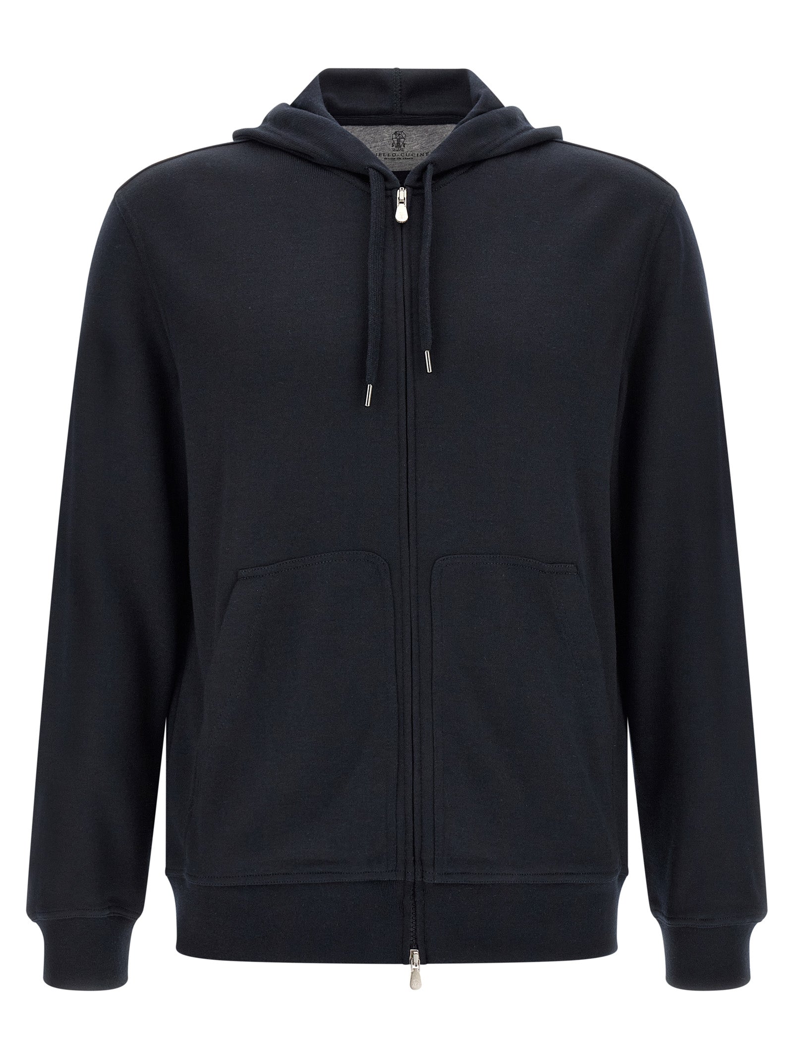 Indulge in the exquisite Brunello Cucinelli Blue Cashmere Sweatshirt, a harmonious blend of cashmere and silk, embodying timeless elegance and unparalleled comfort.