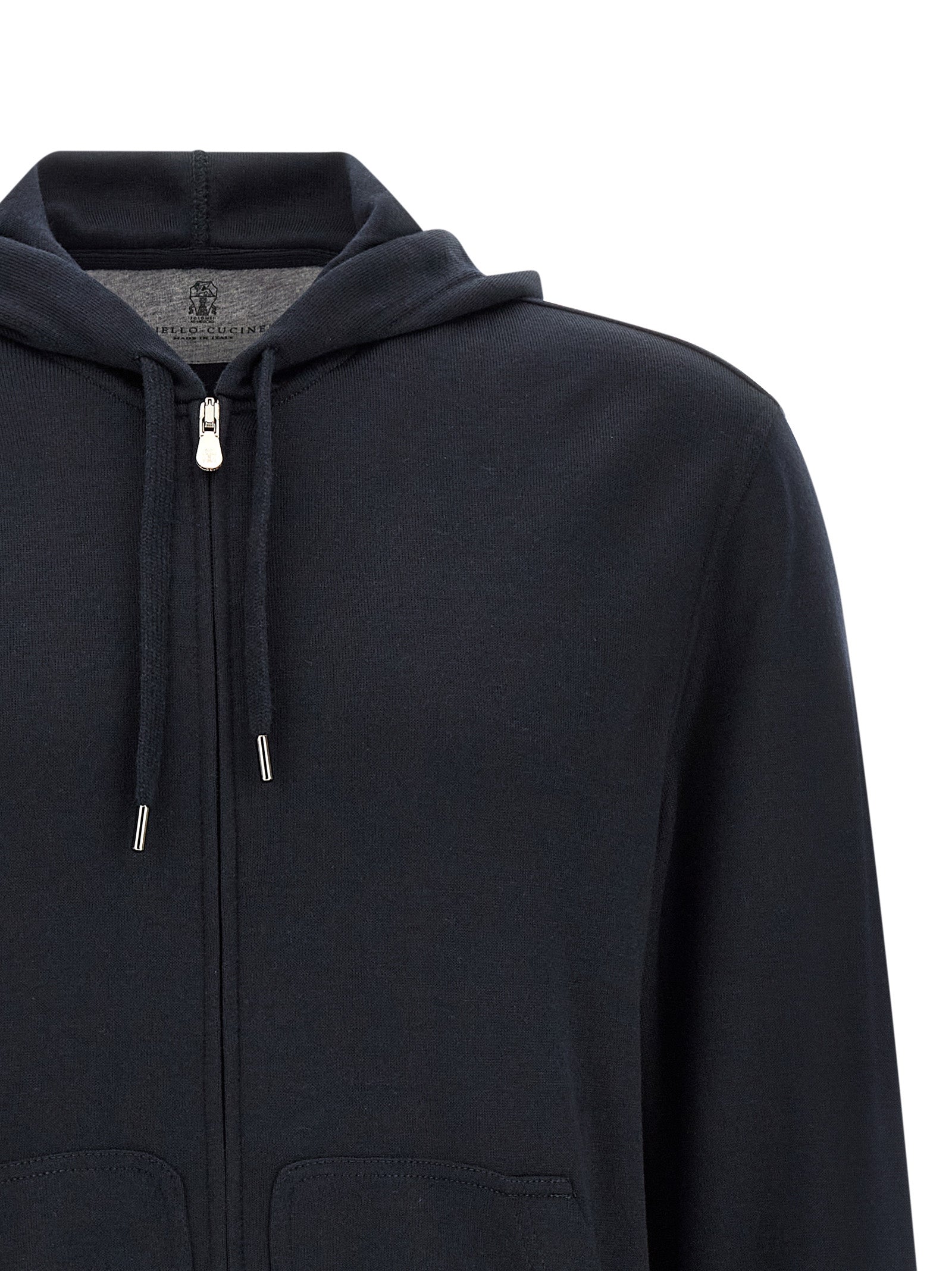 Indulge in the exquisite Brunello Cucinelli Blue Cashmere Sweatshirt, a blend of cashmere and silk that redefines luxury with its impeccable craftsmanship and timeless elegance.