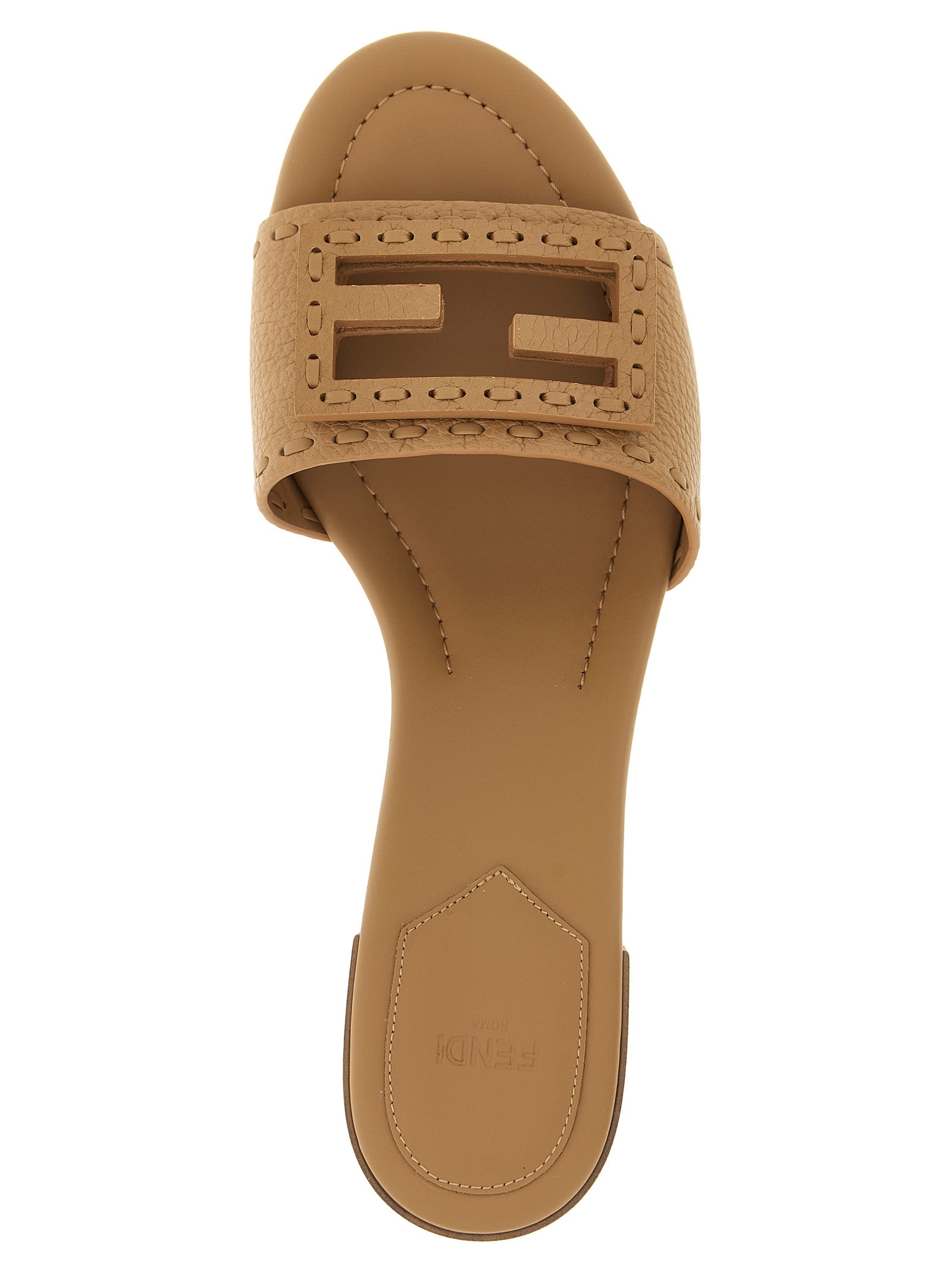 Fendi Beige Calfskin Flat Sandals - Timeless Italian Elegance