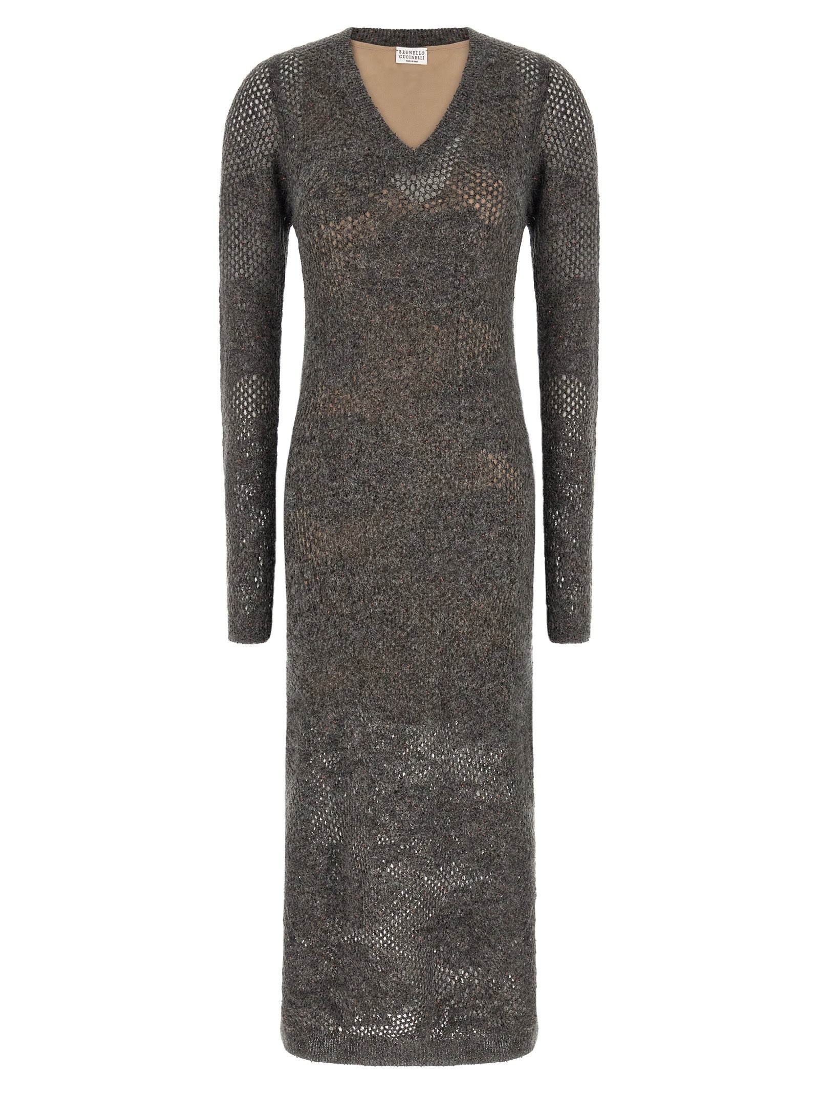 Brunello Cucinelli Gray Lace Long Dress - Exquisite Elegance