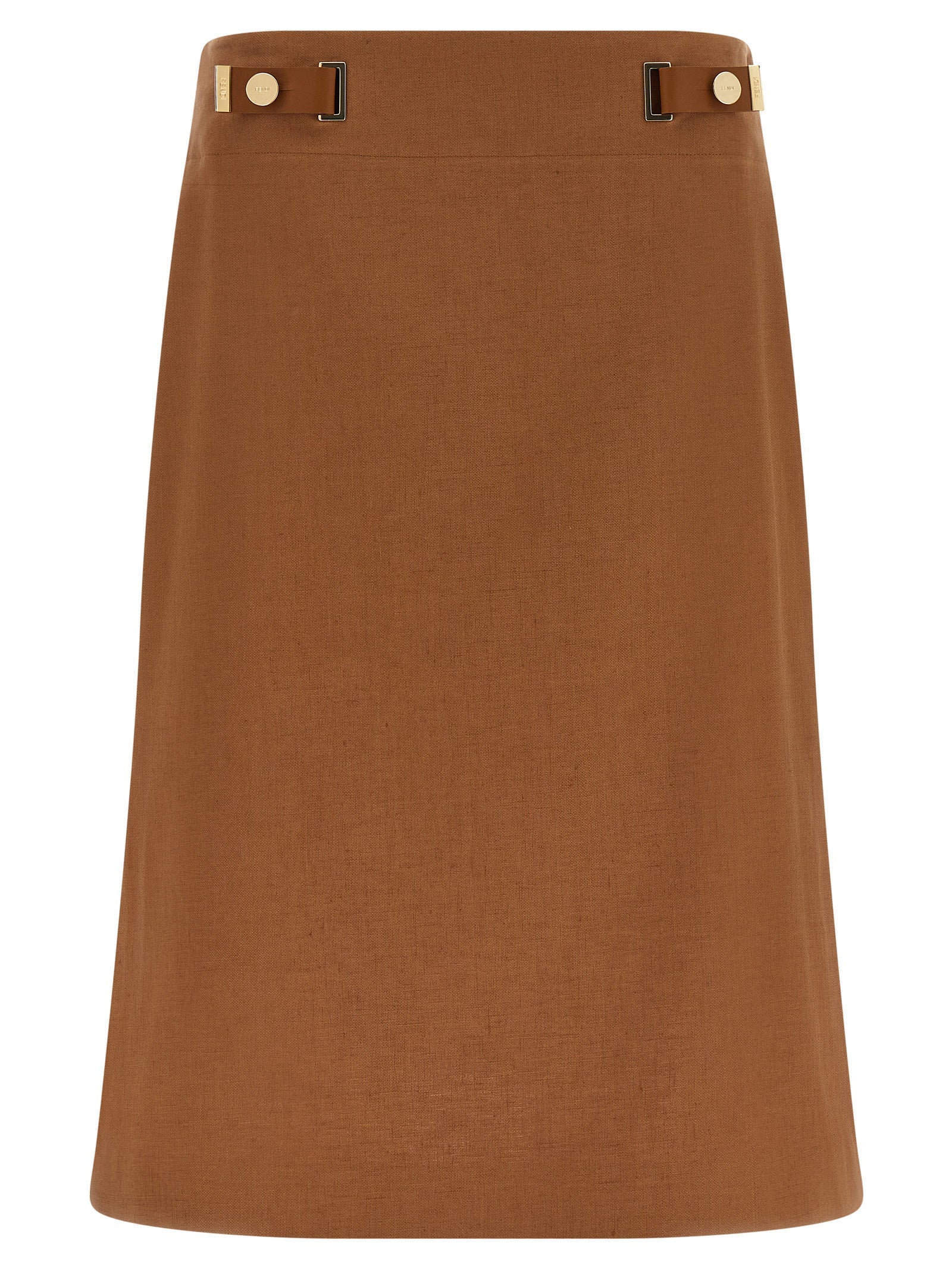 Fendi Brown Linen Midi Skirt - Timeless Elegance Redefined