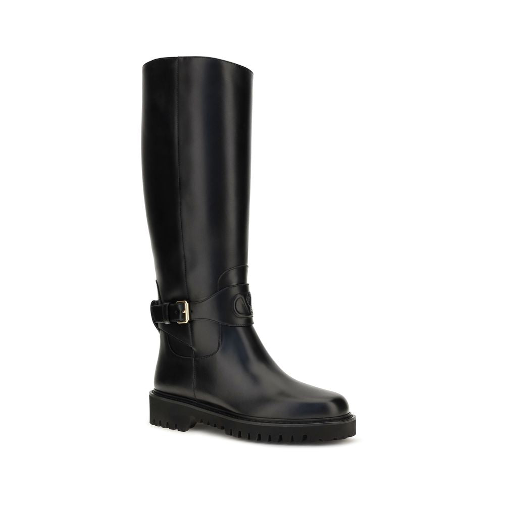 Valentino Garavani Black Calf Leather Flat Boots - Luxe Elegance