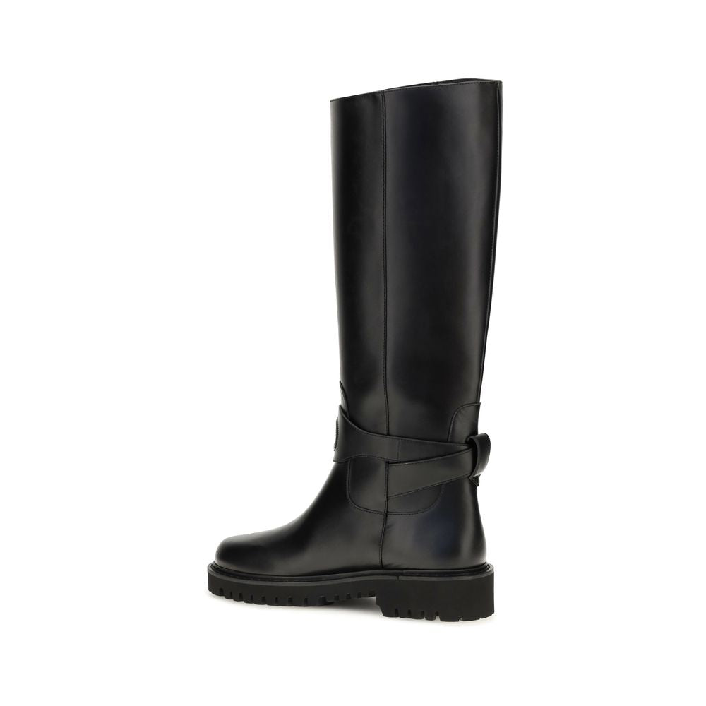 Valentino Garavani Black Calf Leather Flat Boots - Timeless Elegance