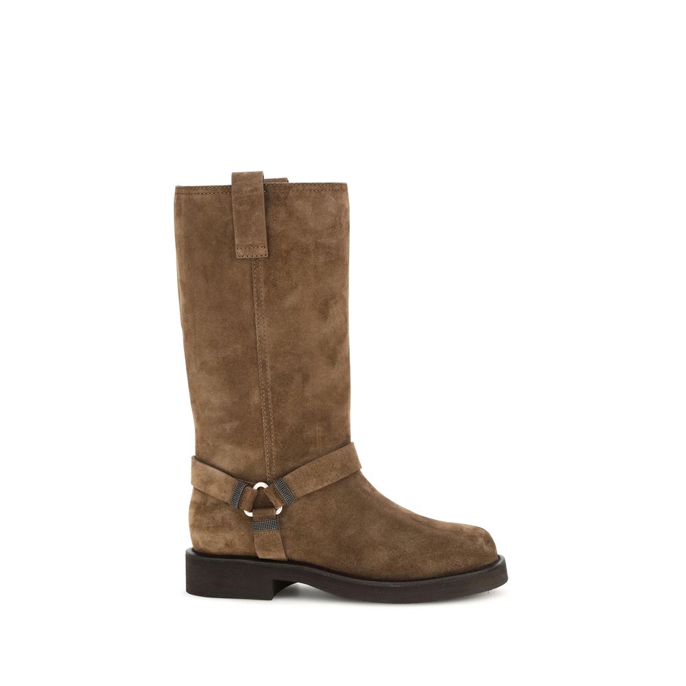 Brunello Cucinelli Brown Calf Leather Flat Boots - Timeless Luxury