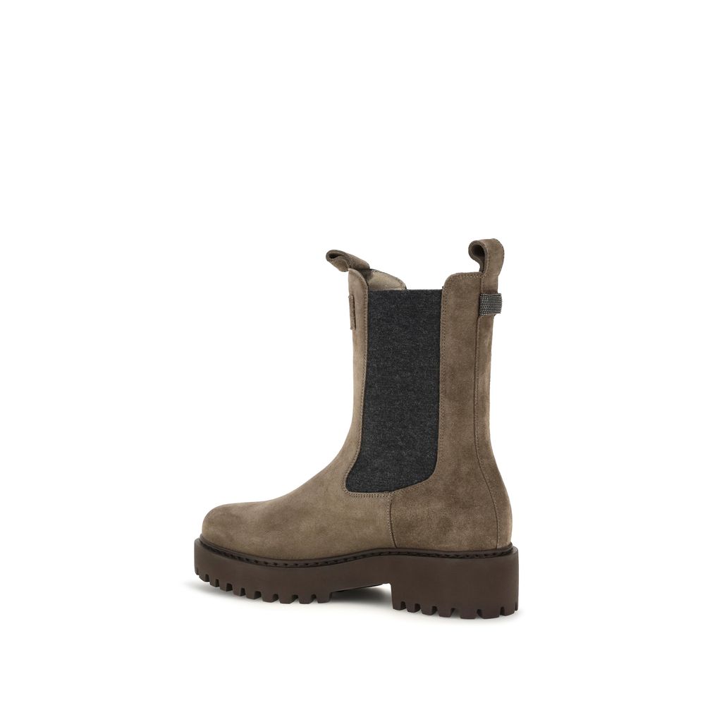 Brunello Cucinelli Brown Calf Leather Ankle Boots - Timeless Elegance