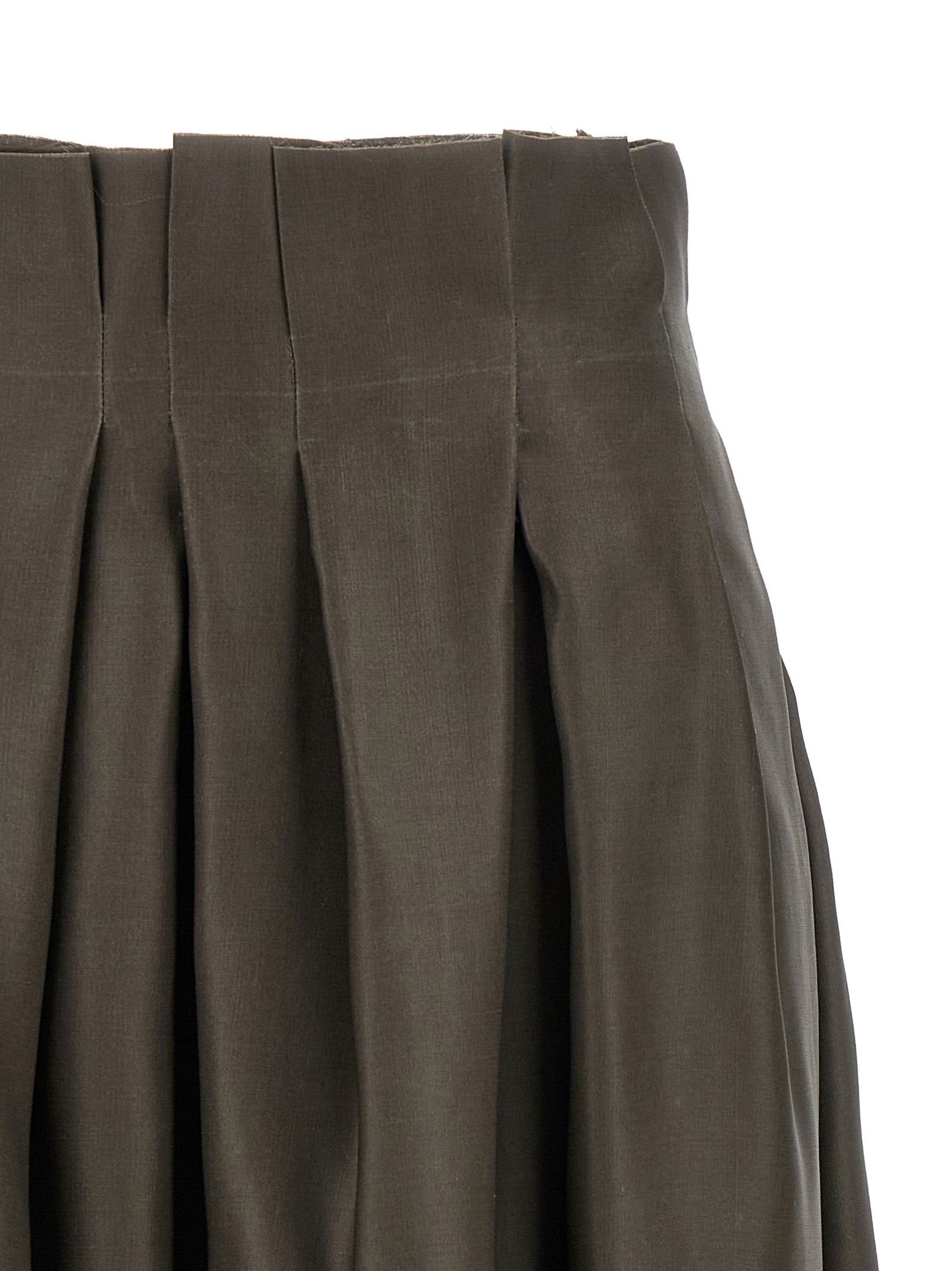 Elevate your style with the KHAITE Astrid Brown Silk Midi Skirt, a luxurious masterpiece in 100% Shantung silk organza, embodying timeless elegance and sophisticated allure.