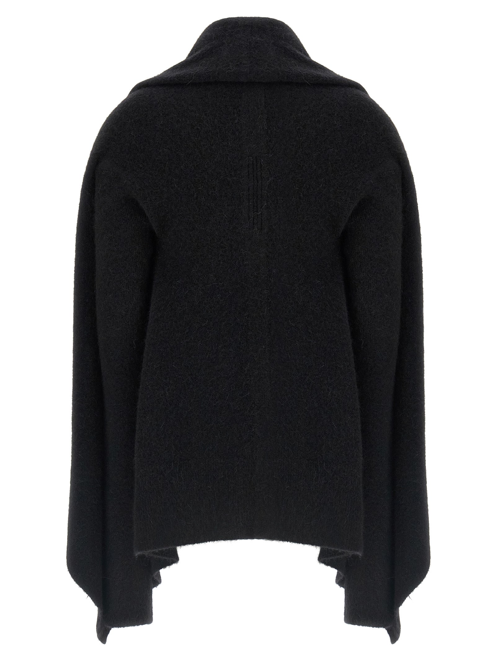Indulge in the Rick Owens Black Marabou Cardigan, a sculptural knit masterpiece of alpaca and wool, embodying avant-garde elegance and timeless sophistication.