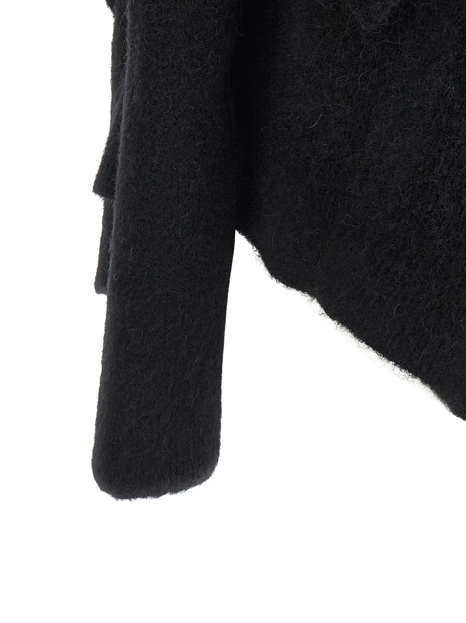 Indulge in the avant-garde allure of the Rick Owens Black Marabou Cardigan, crafted from a luxurious blend of alpaca and wool, redefining elegance and sophistication.