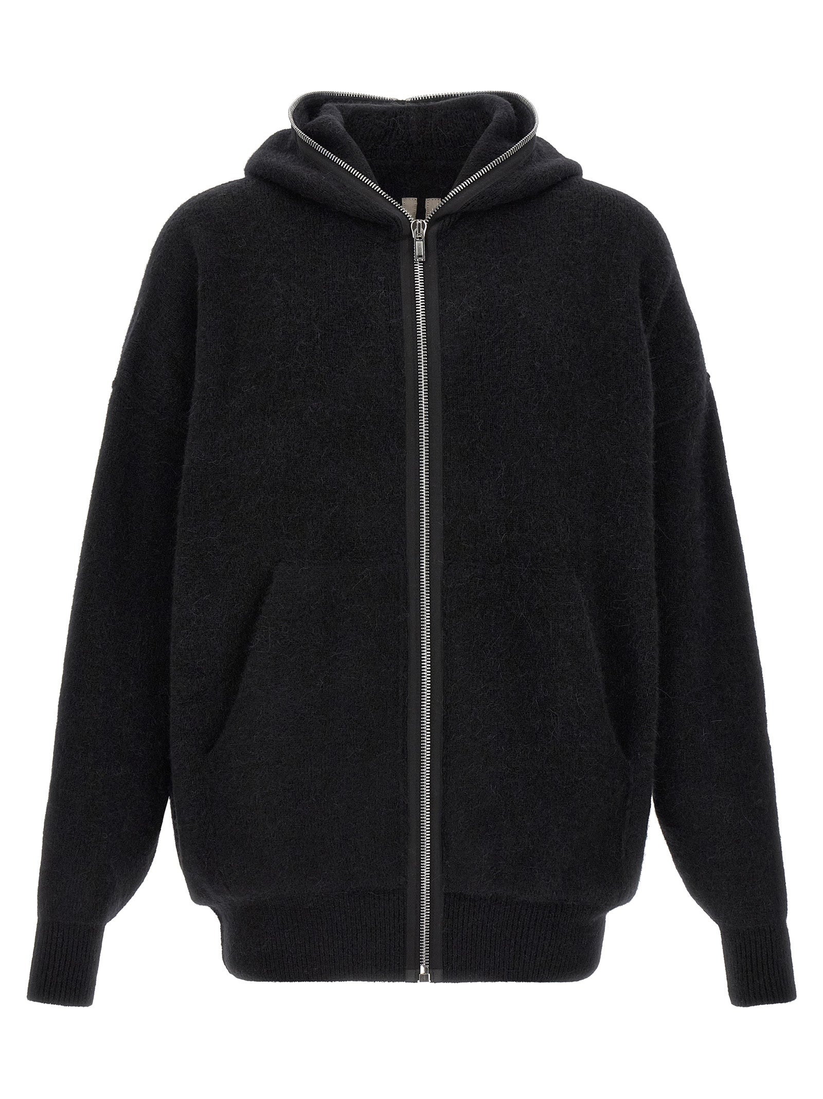 Indulge in the avant-garde elegance of the Rick Owens Black Marabou Sweatshirt, a luxurious blend of alpaca and wool that redefines modern artistry and sophistication.