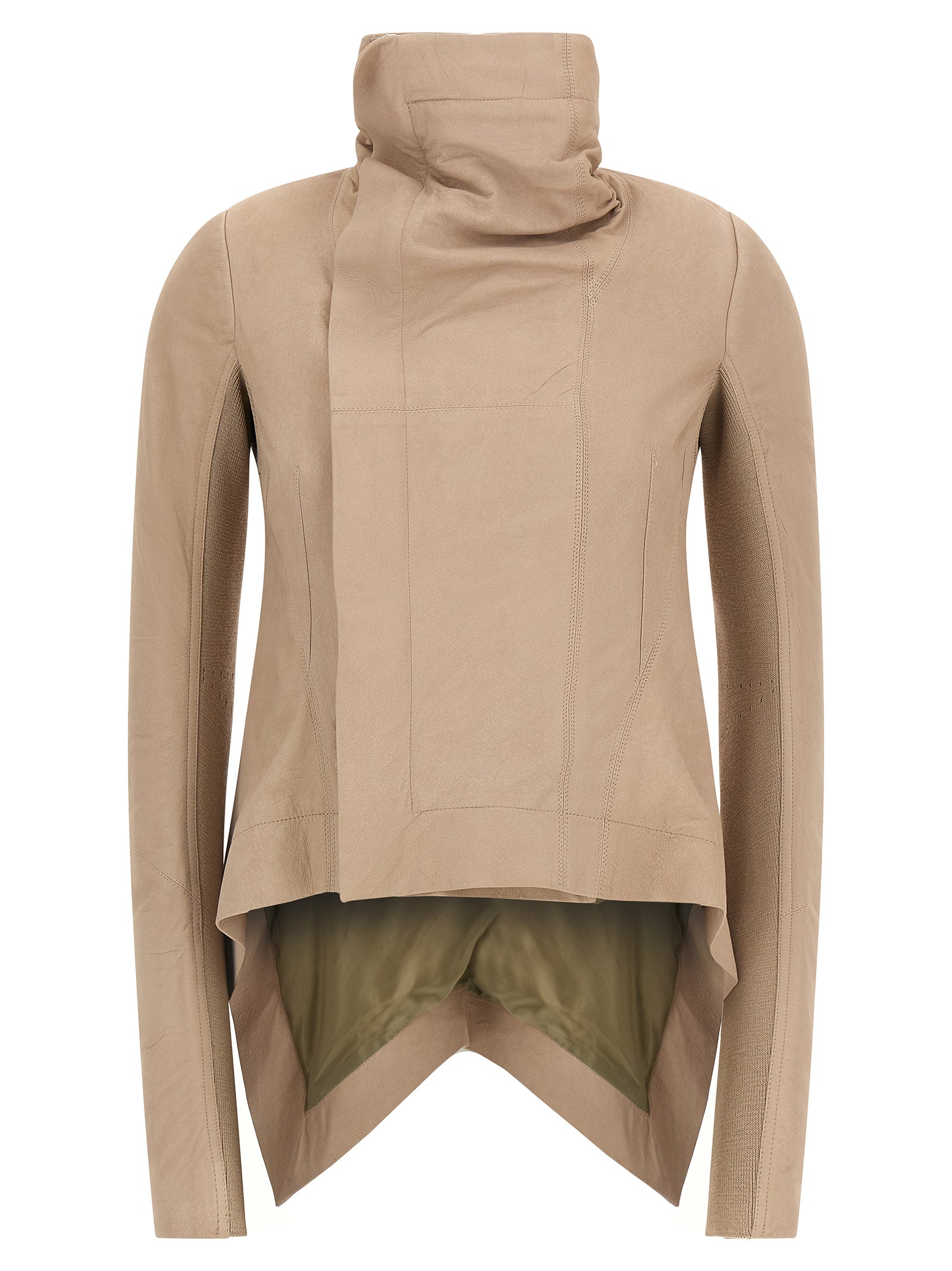 Discover the Rick Owens Beige Lamb Leather Jacket, a masterpiece of avant-garde design and luxurious craftsmanship, perfect for those who embrace individuality and elegance.