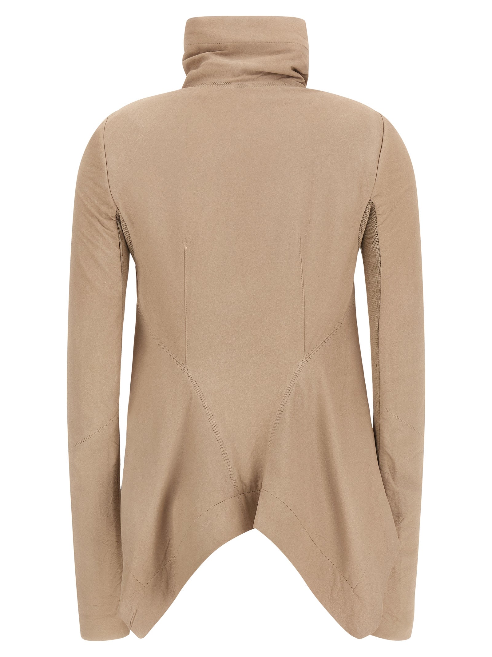Discover the Rick Owens Naska jacket, a luxurious beige lamb leather masterpiece that redefines elegance and sophistication for the discerning individual.