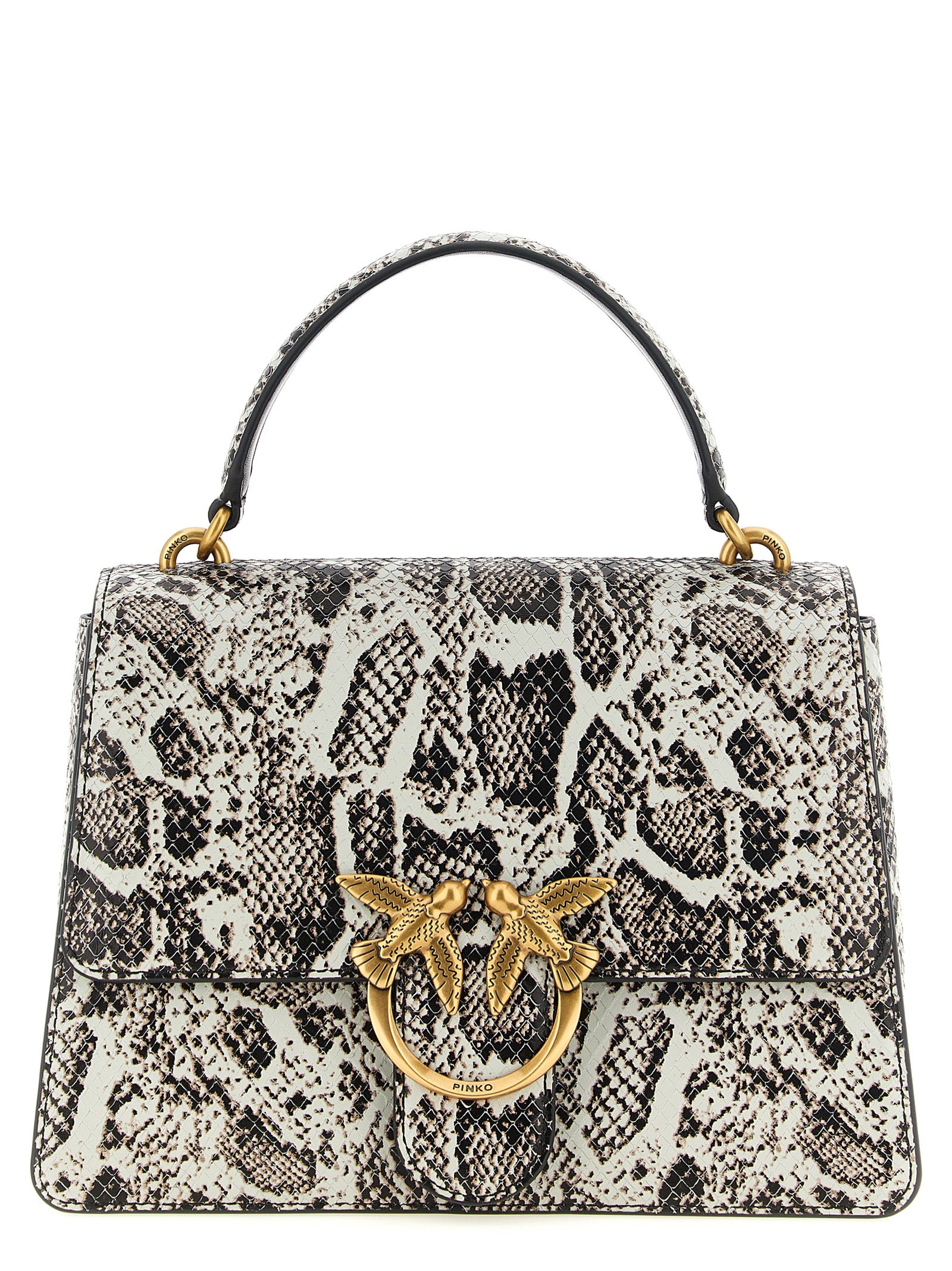 Elevate your elegance with the PINKO Gray Calfskin Handbag, a timeless accessory crafted from luxurious calf leather, embodying sophistication and versatility for every occasion.