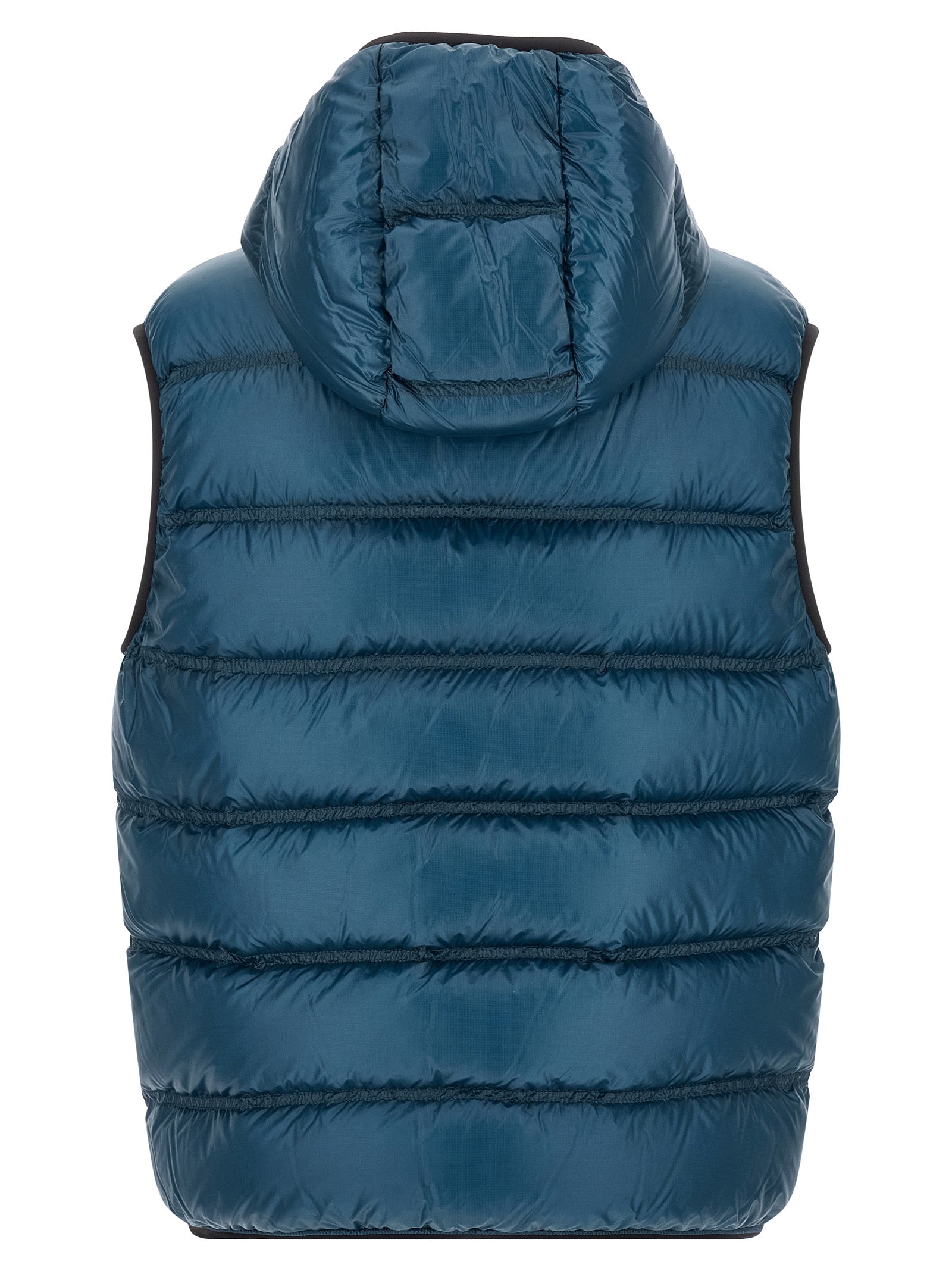 Indulge in the Moncler Blue Polyamide Full-Length Jacket, a masterpiece of feather-padded elegance, crafted for those who embody luxury and sophistication.