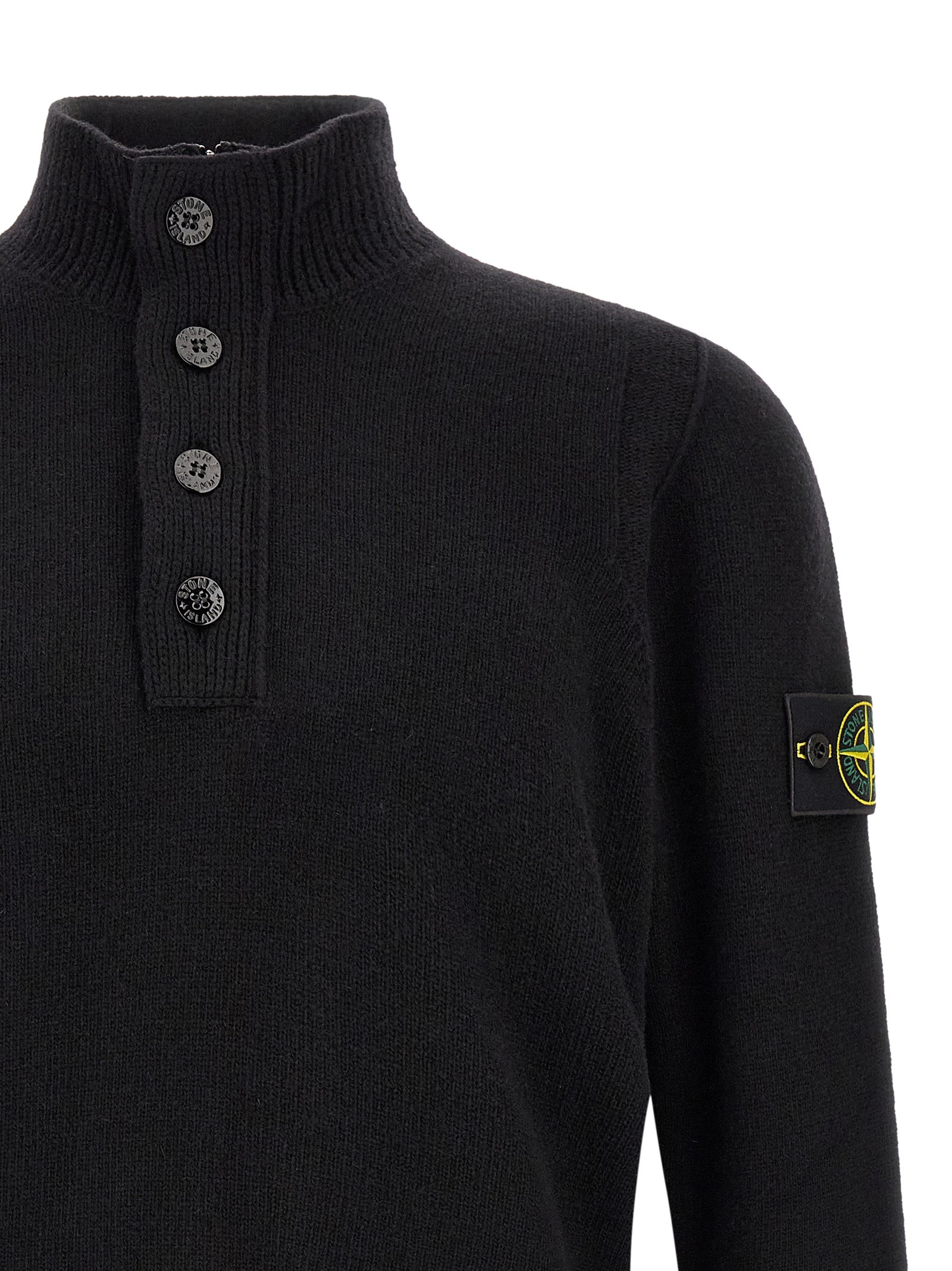 Stone Island Black Virgin Wool Cardigan - Luxury Fashion Essential