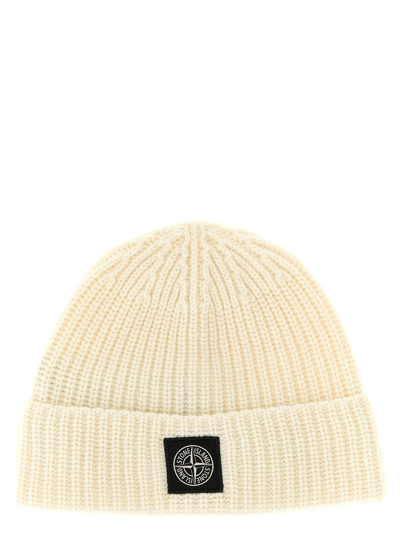 Elevate your winter wardrobe with the Stone Island White Virgin Wool Beanie, a luxurious accessory crafted from Geelong RWS wool, embodying timeless style and sophistication.