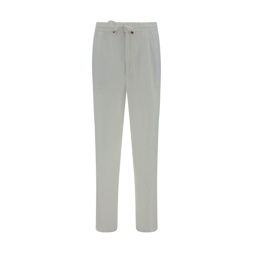 Indulge in the elegance of Brunello Cucinelli's White Linen Casual Pants, crafted for effortless sophistication and timeless style, perfect for the discerning individual.