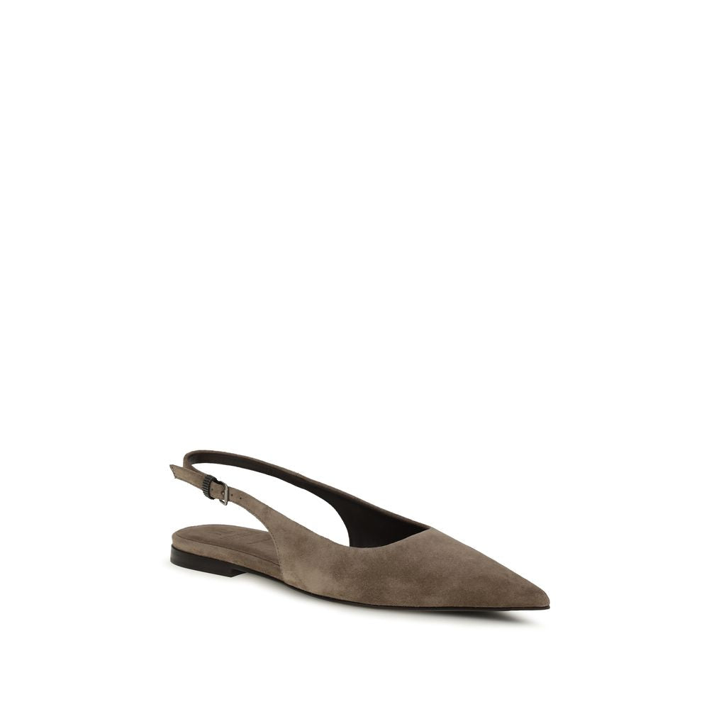 Experience the exquisite elegance of Brunello Cucinelli's Brown Calf Leather Bos Taurus Ballet Flats, where sophisticated craftsmanship meets timeless luxury for the discerning individual.