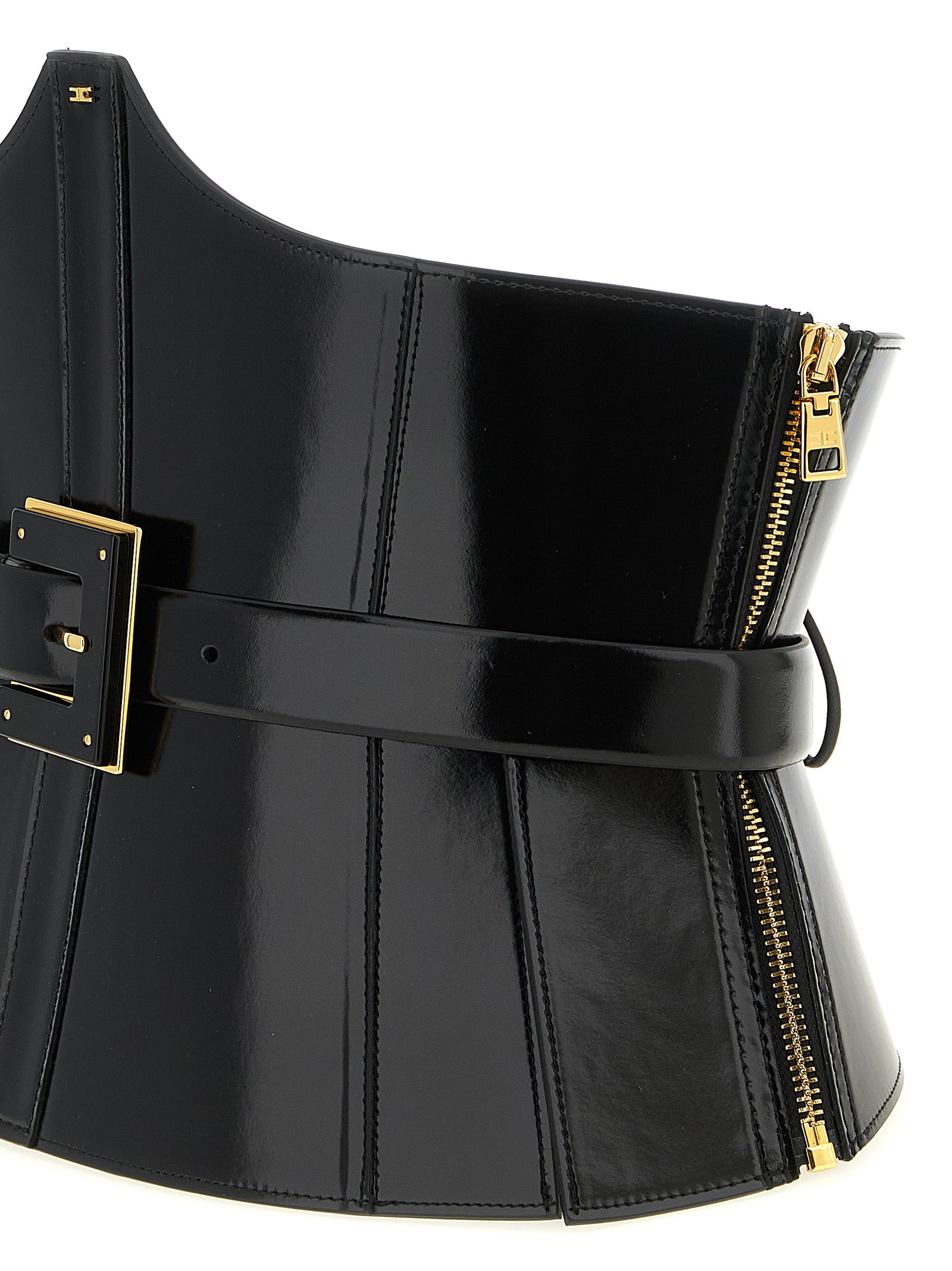 Elevate your silhouette with the Elisabetta Franchi Black Leather High-Waist Belt, a sculptural masterpiece of premium leather, designed for the discerning fashionista.