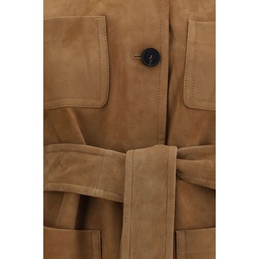 Max Mara Brown Lamb Leather Jacket - Exquisite Suede Elegance