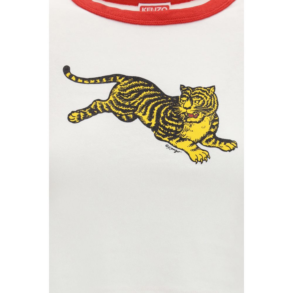 Elevate your style with the Kenzo Jumping Tiger cropped T-shirt, crafted from luxurious cotton jersey, embodying sophistication and artistic flair for the discerning individual.