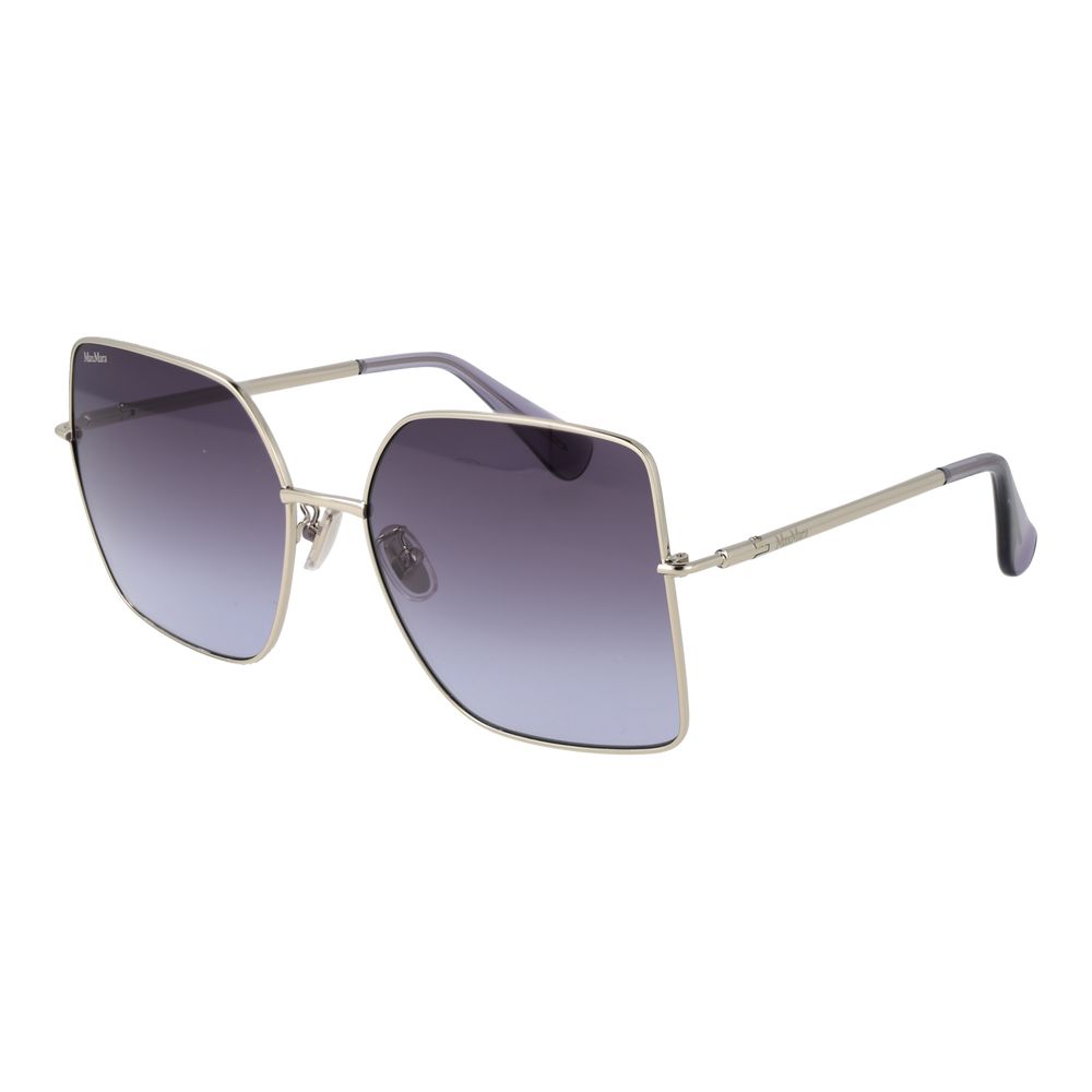 Elevate your elegance with Max Mara Silver Metal Sunglasses, featuring a luxurious silver frame and enchanting purple gradient lenses, perfect for any sophisticated occasion.