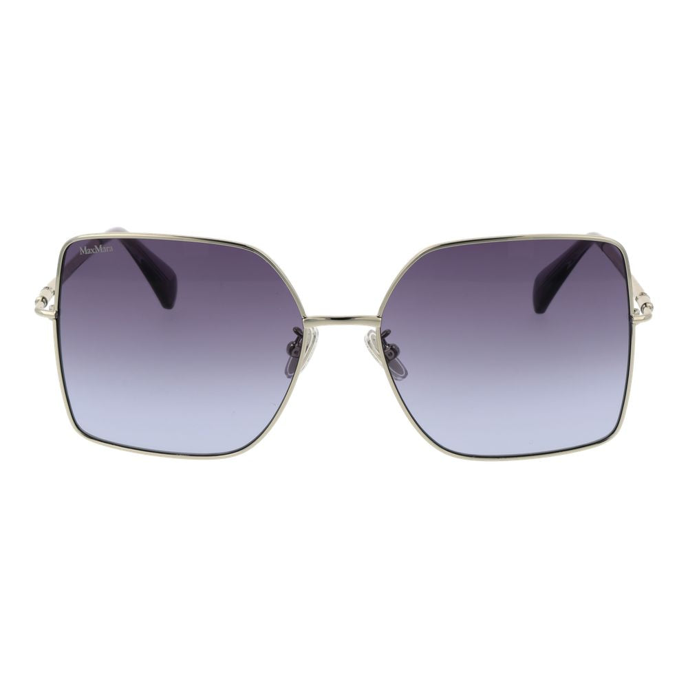 Elevate your elegance with Max Mara Silver Metal Sunglasses, featuring a luxurious silver frame and enchanting purple gradient lenses, perfect for the discerning connoisseur.