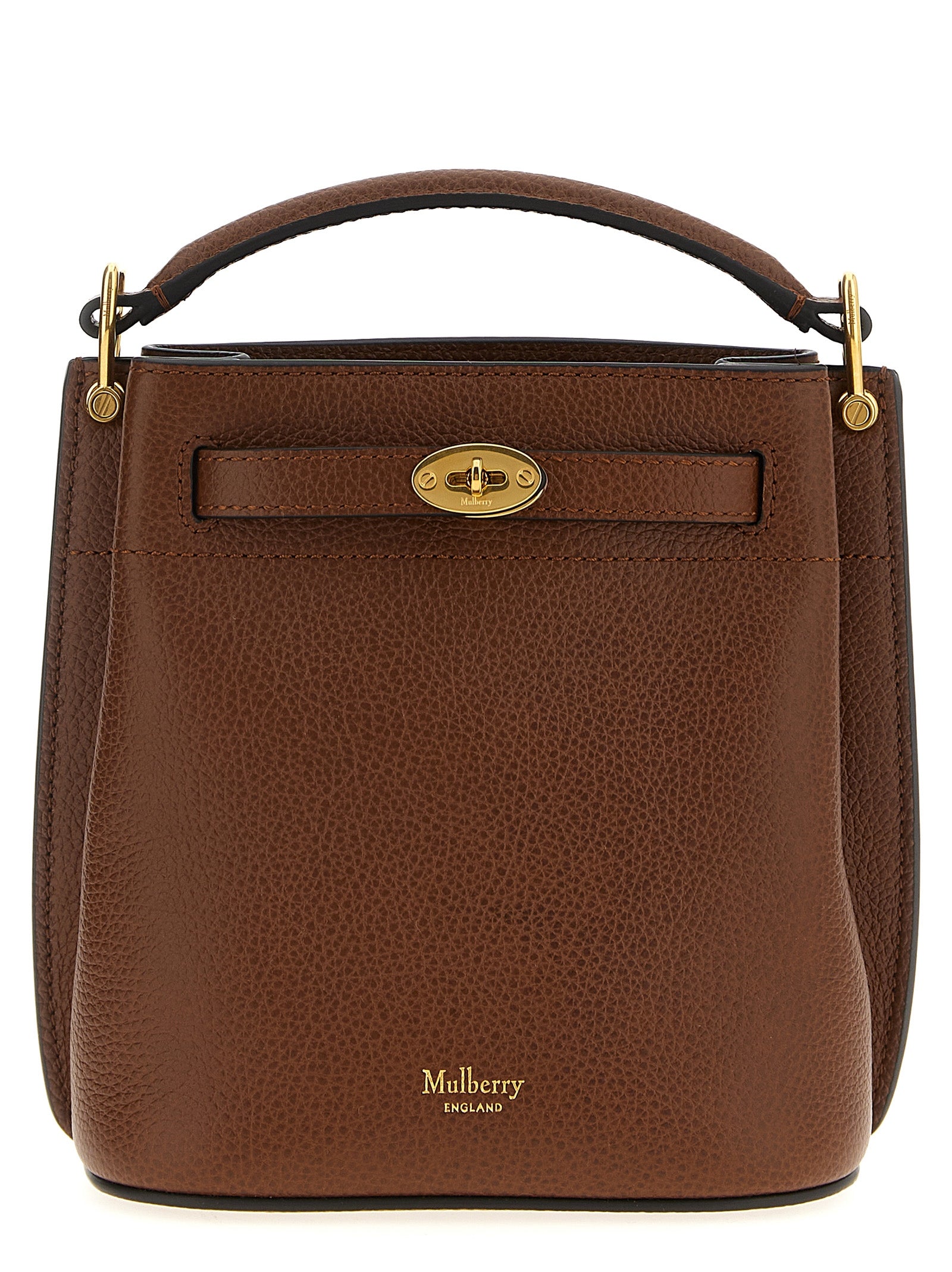 Elevate your accessory game with the Mulberry Islington mini bucket bag, crafted from luxurious hammered calfskin leather, embodying timeless elegance and superior craftsmanship.