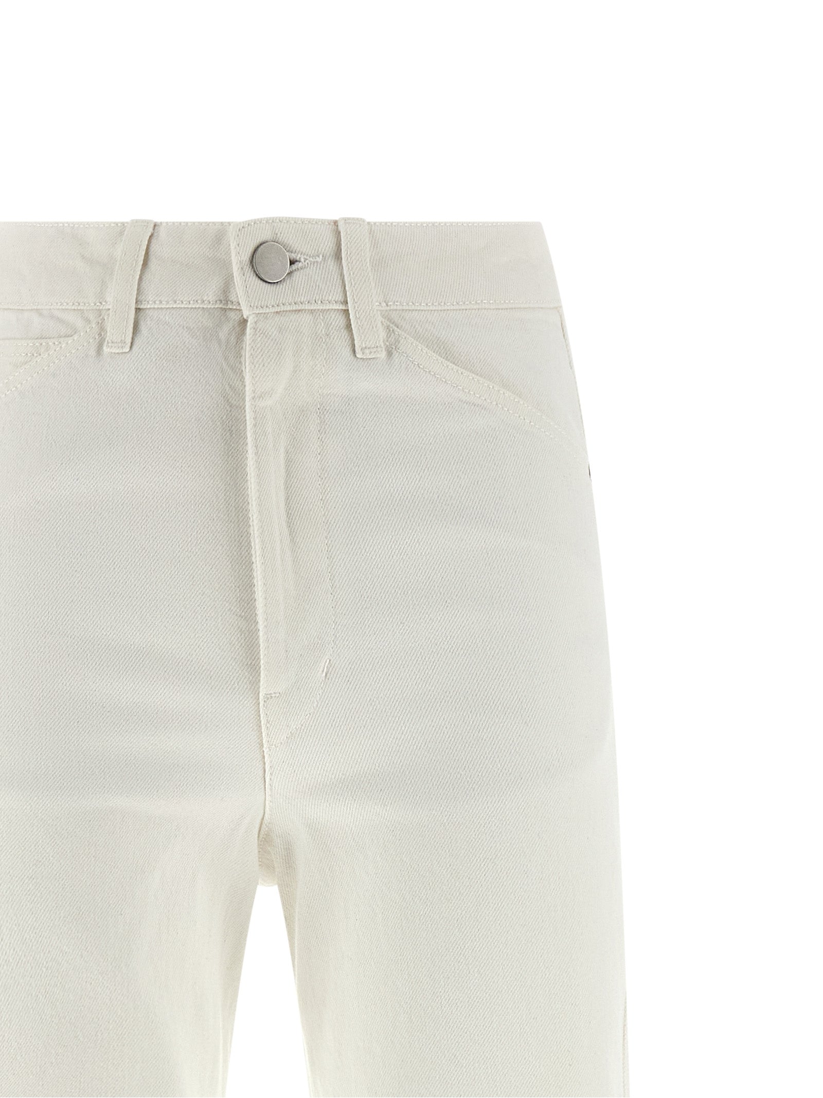 Elevate your wardrobe with Lemaire's White Cotton High-Waisted Jeans, a blend of exquisite craftsmanship and modern elegance, perfect for the discerning fashion connoisseur.