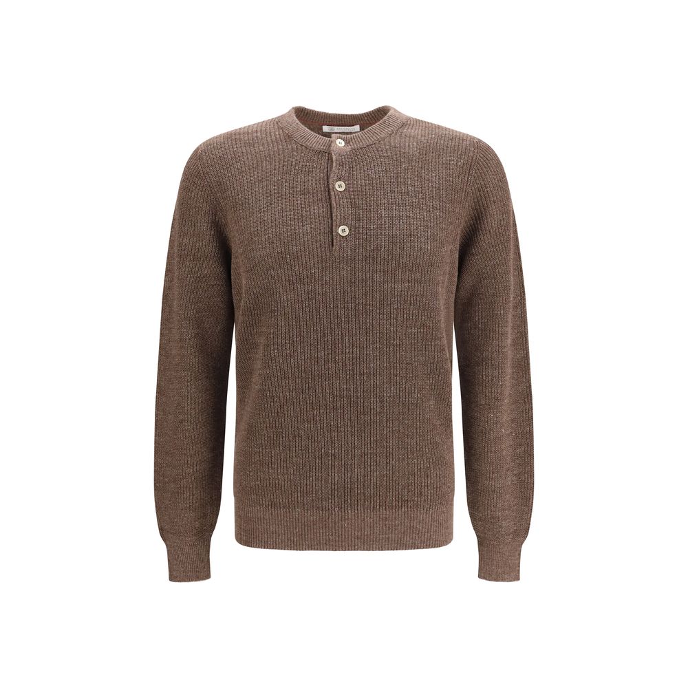Indulge in the exquisite Brunello Cucinelli Brown Linen Sweatshirt, a masterful blend of 77% linen and 23% cotton, embodying luxury and comfort for the discerning individual.