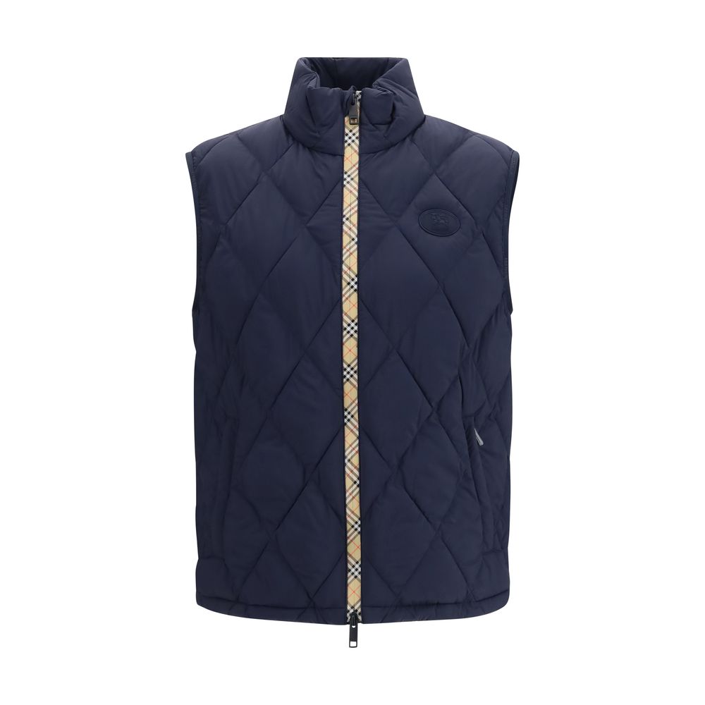 Elevate your style with the Burberry Blue Polyamide Sleeveless Jacket, a masterpiece of design featuring exquisite craftsmanship and luxurious details for the discerning individual.