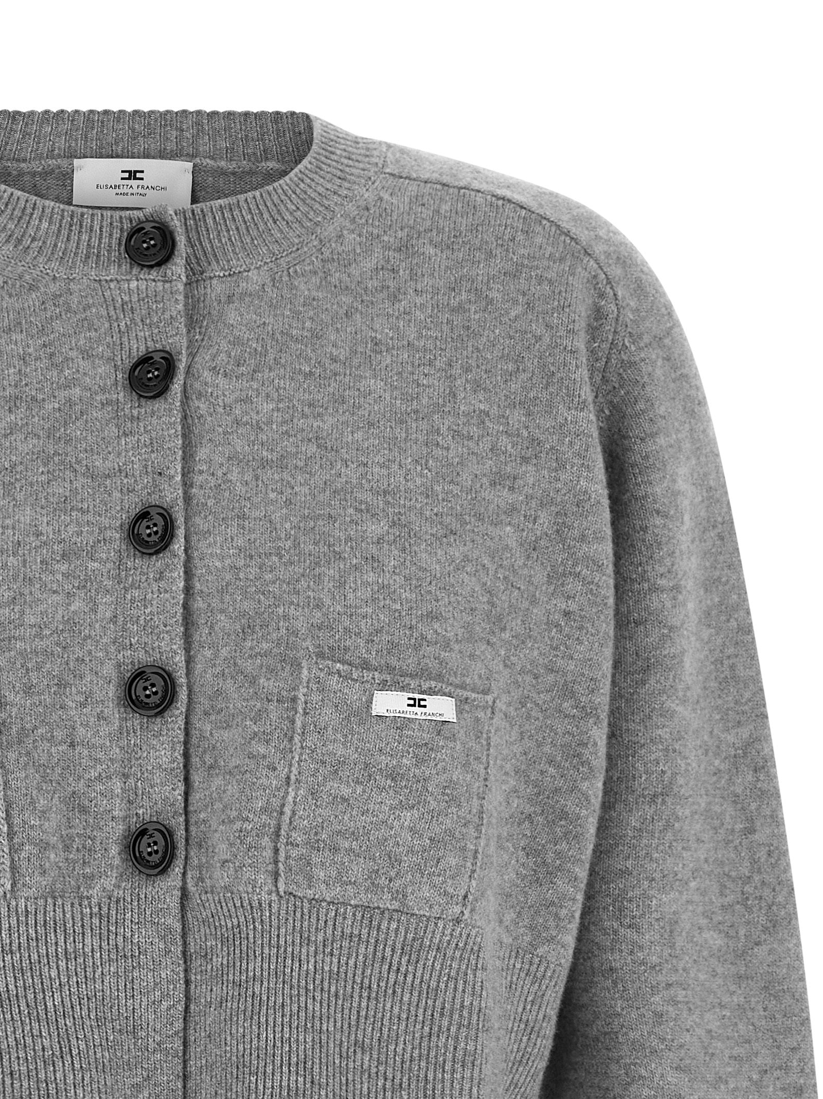 Elisabetta Franchi Gray Wool Cardigan - Timeless Italian Luxury