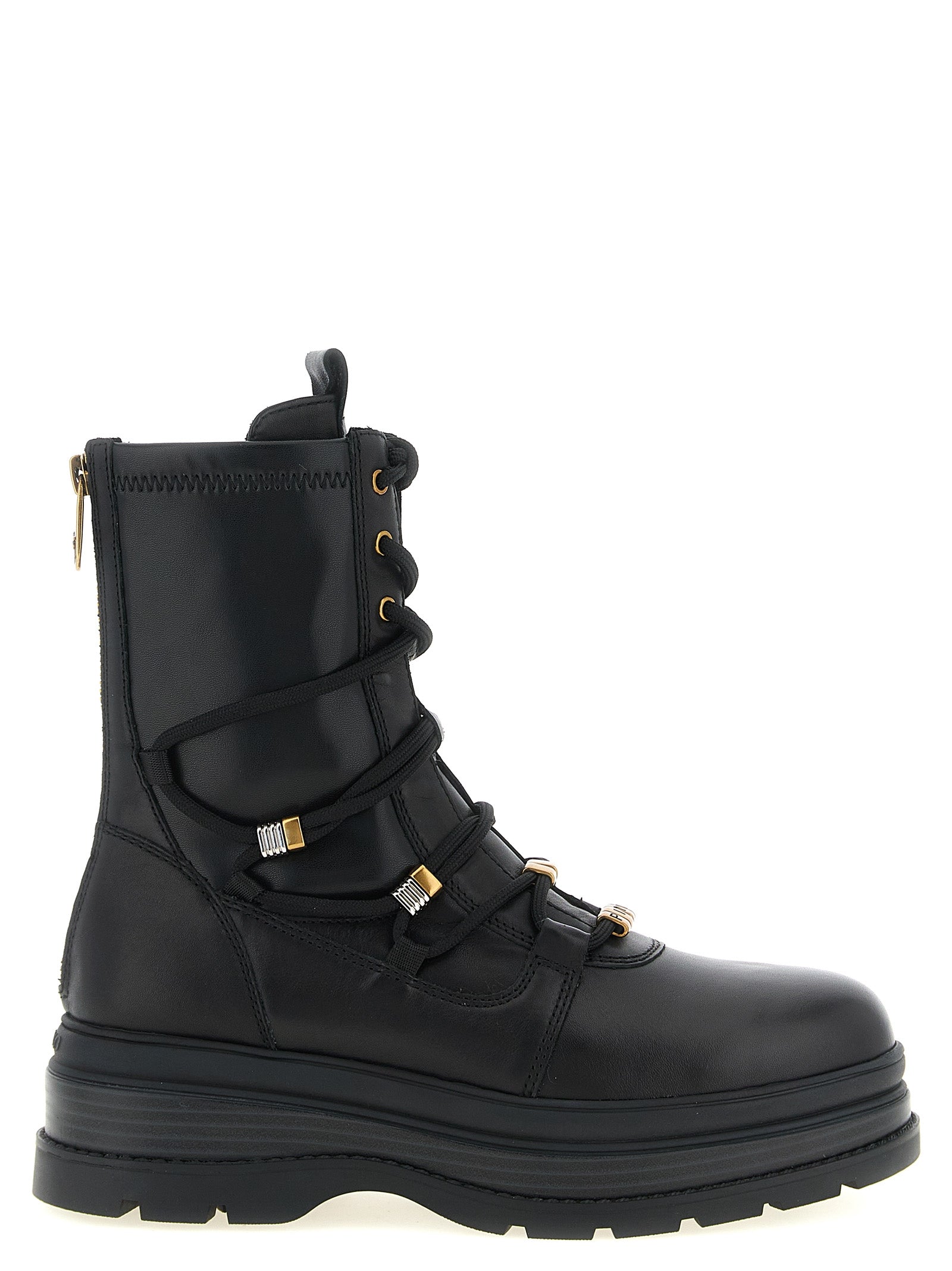 PINKO Black Cowhide Lace-Up Boots