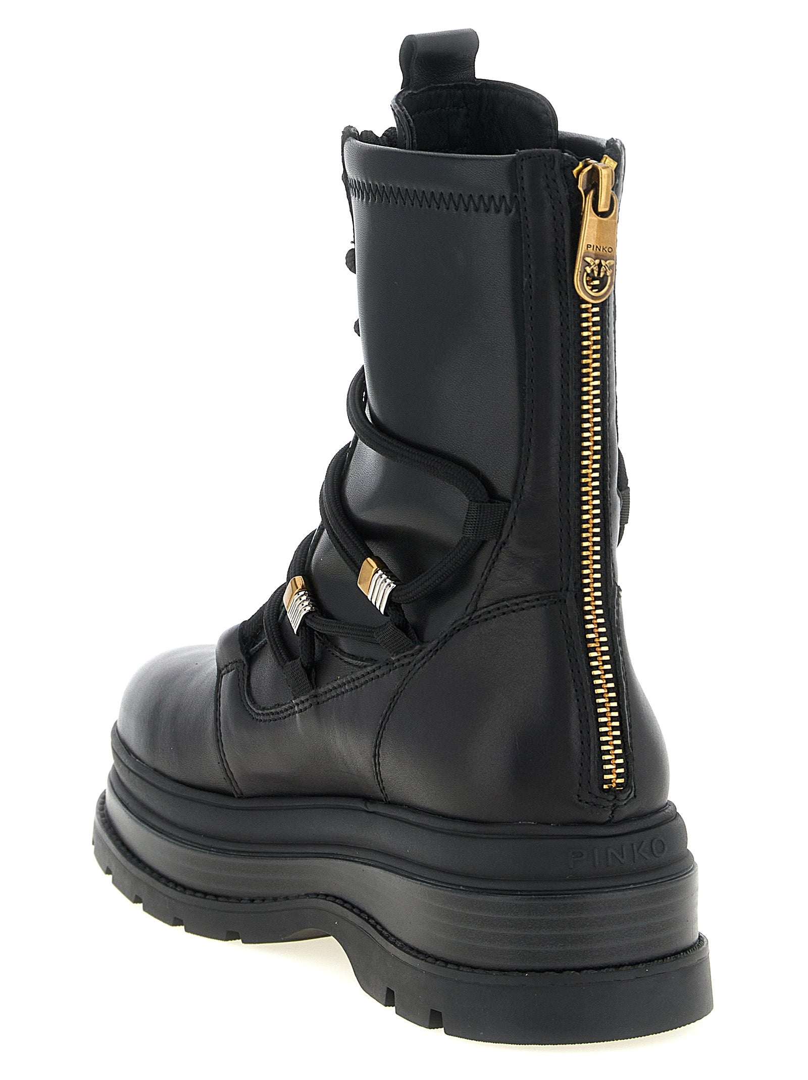 PINKO Black Cowhide Lace-Up Boots